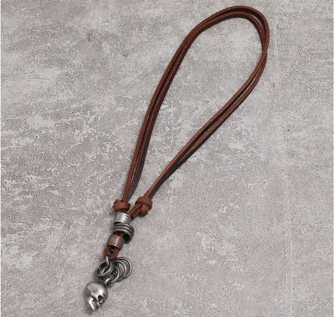 Leather Vintage Handmade Leather Skull Adjustable Necklace Size ONE SIZE - 2 Thumbnail