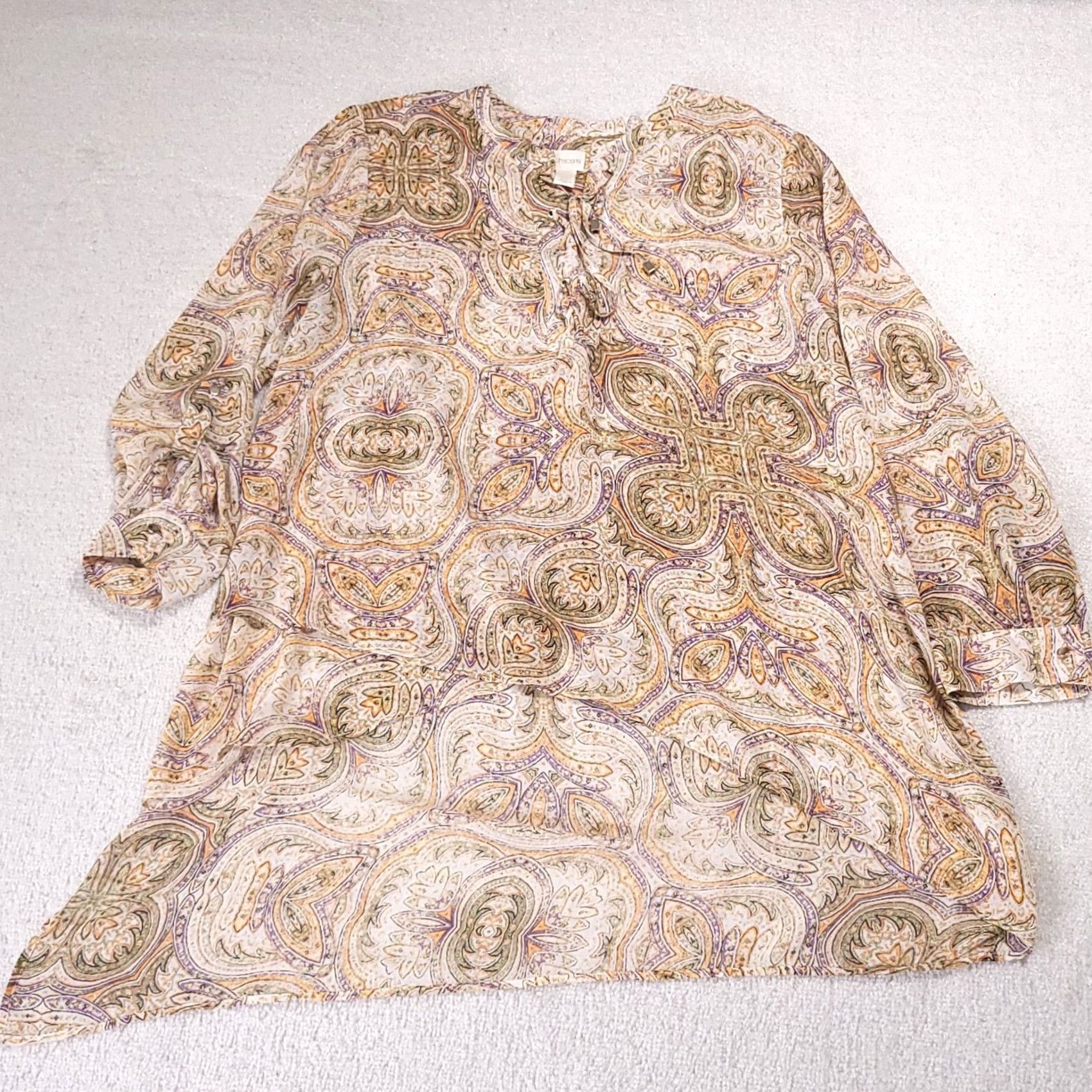 Vintage Chico's Paisley V-Neck High Low Tunic Shirt Women's XL Boho Lightweight Size XL / US 12-14 / IT 48-50 - 2 Thumbnail
