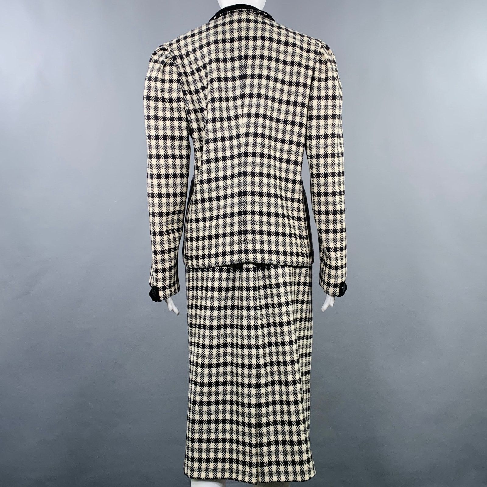Louis Feraud 8 Black Cream Wool Houndstooth Double Breasted Skirt Set Size 30" / US 8 / IT 44 - 3 Thumbnail