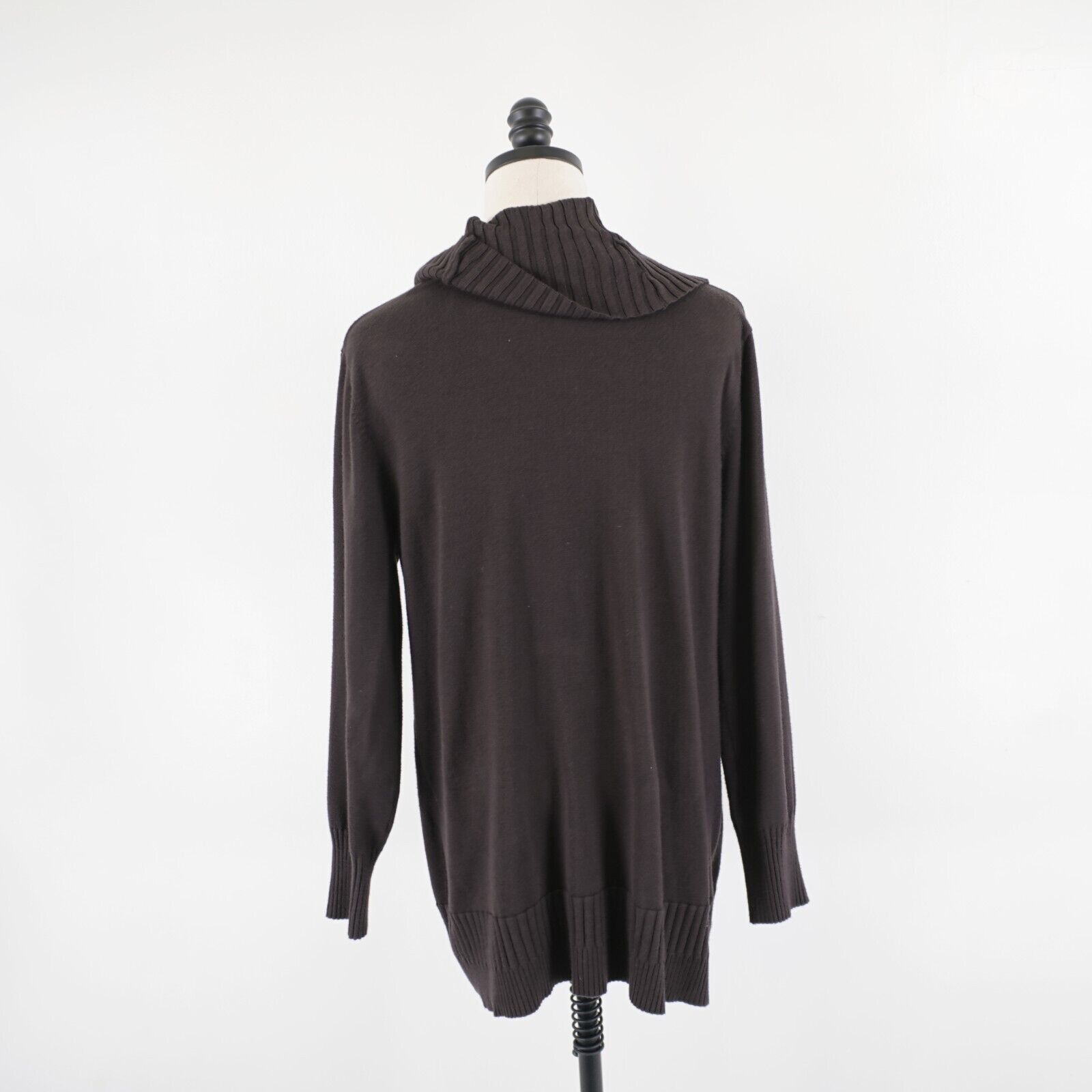 Designer Cable & Gauge Chocolate Brown Ribbed Cowl Neck XL Sweater Ra Size XL / US 12-14 / IT 48-50 - 6 Thumbnail