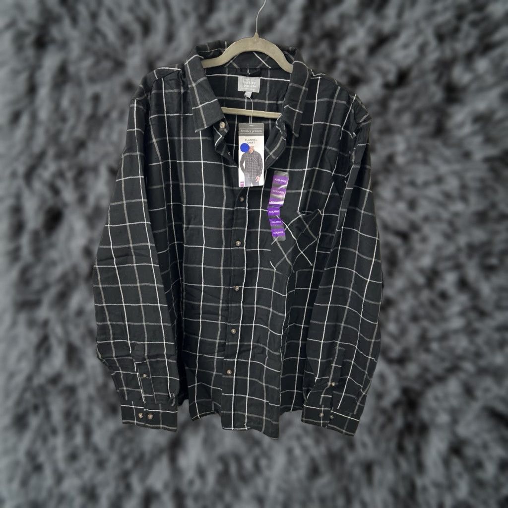 Vintage Berkley Jensen Flannel Shirt Mens 3XL Black Windowpane Plaid Button Down L/S NWT Size US XXL / EU 58 / 5 - 1 Thumbnail
