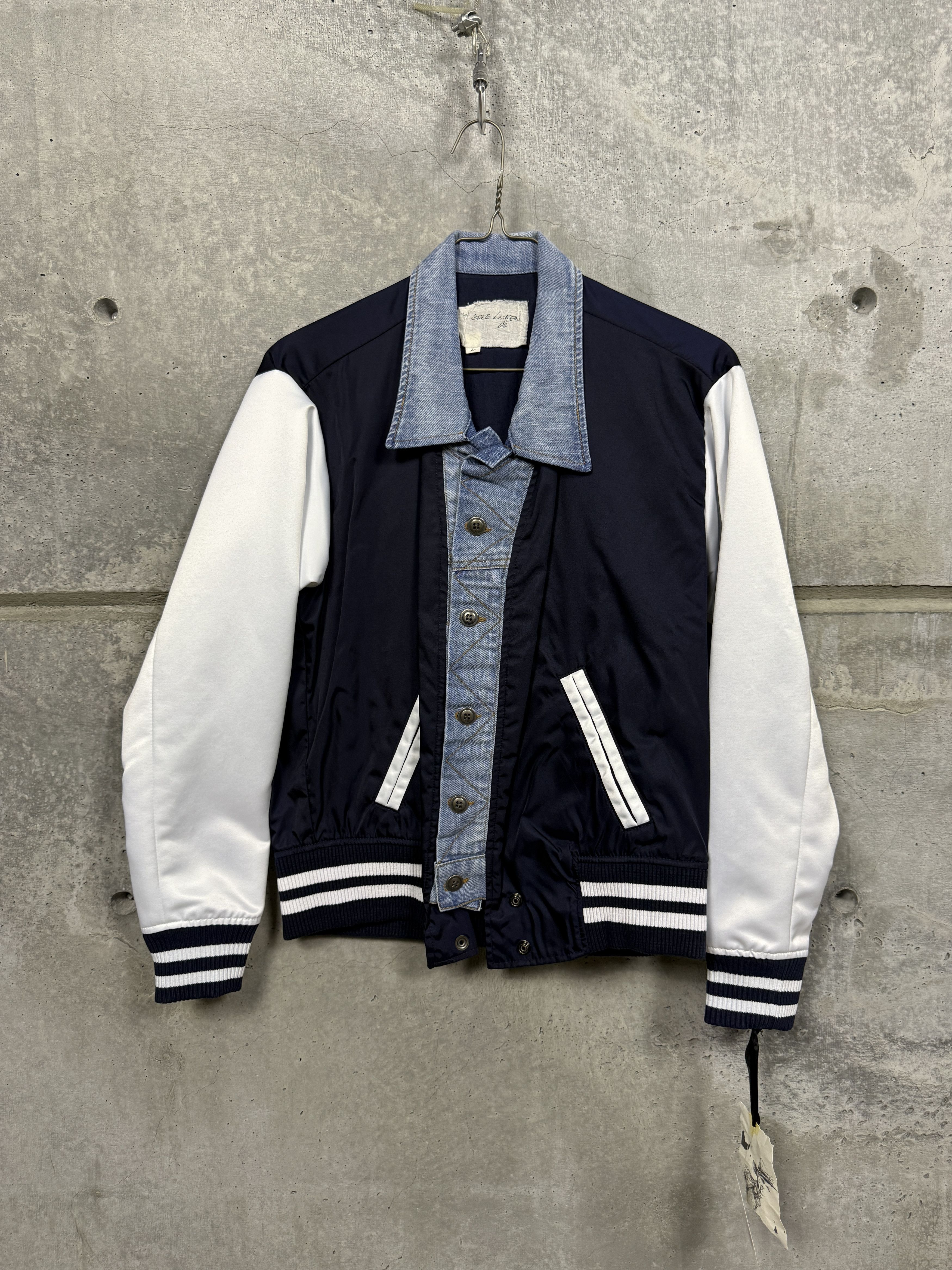 $1475 Greg Lauren Trucker Front Satin Varsity Jacket