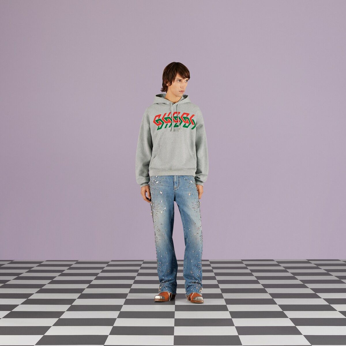 Gucci M Gucci Chain Print Hooded Sweatshirt Grey Cotton Hoodie Red Size US M / EU 48-50 / 2 - 2 Thumbnail