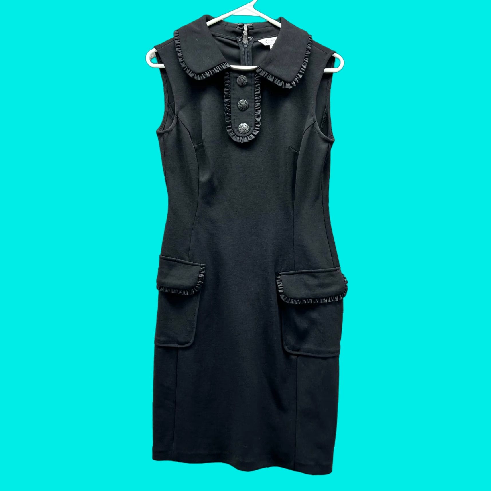 Nanette Lepore Nanette Lepore Dress Womens 2 Black Peter Pan Collar Shift Ruffle Classic Pencil Dress"} Size XS / US 0-2 / IT 36-38 - 1 Thumbnail