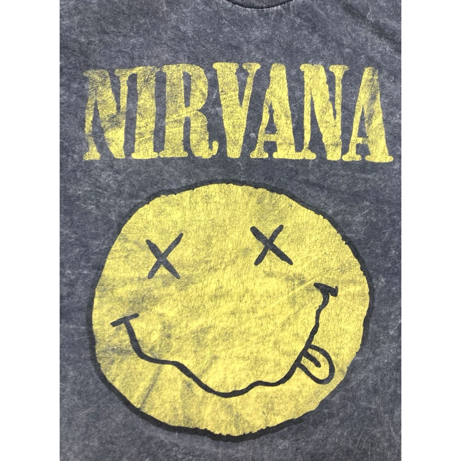 Vintage Nirvana Logo Smiley Graphic T-shirt Women Medium Black Acid Wash Socks? Size M / US 6-8 / IT 42-44 - 2 Thumbnail