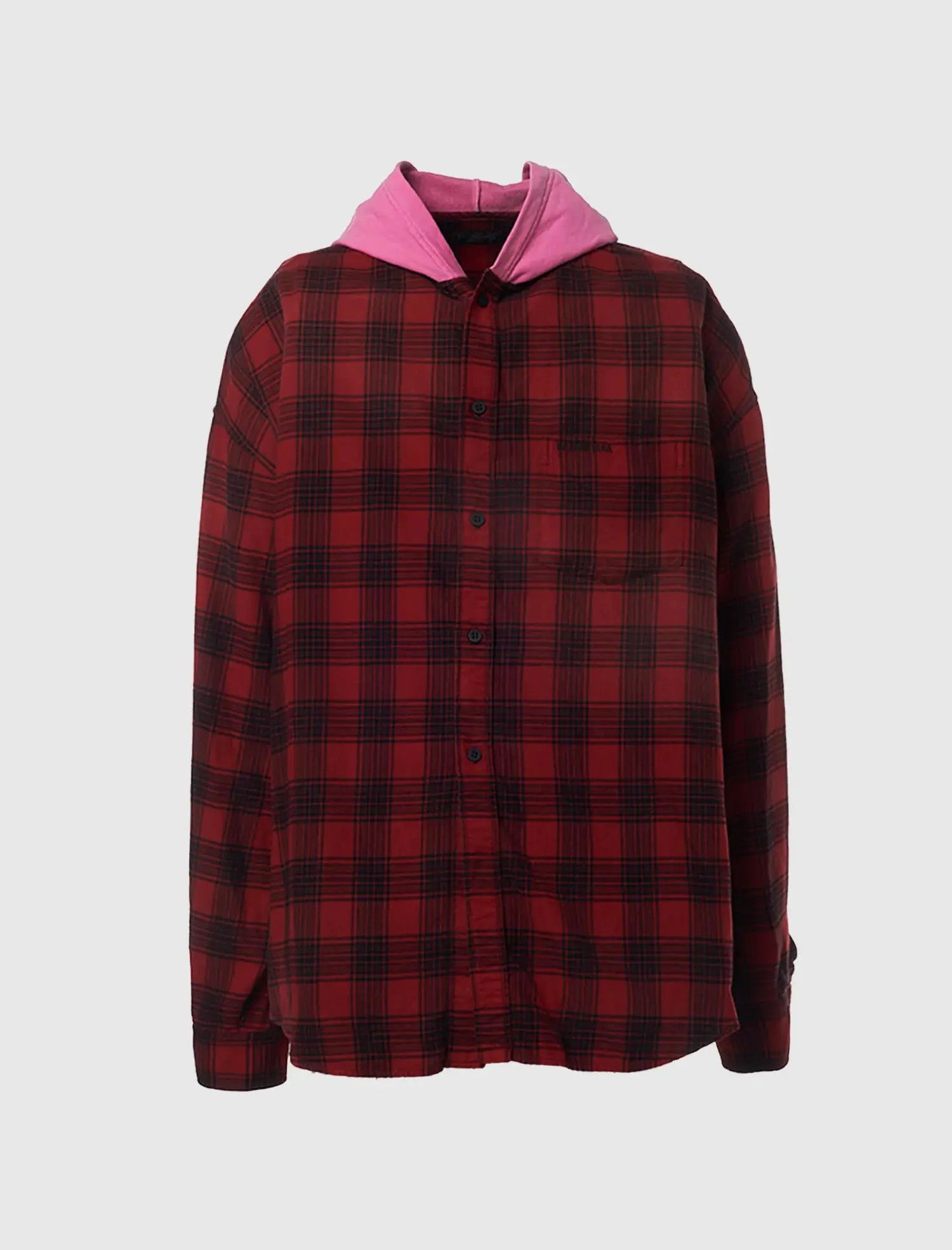 Balenciaga o1w1db10425 Hooded Shirt Oversized in Red/Black Size US XXL / EU 58 / 5 - 1 Thumbnail