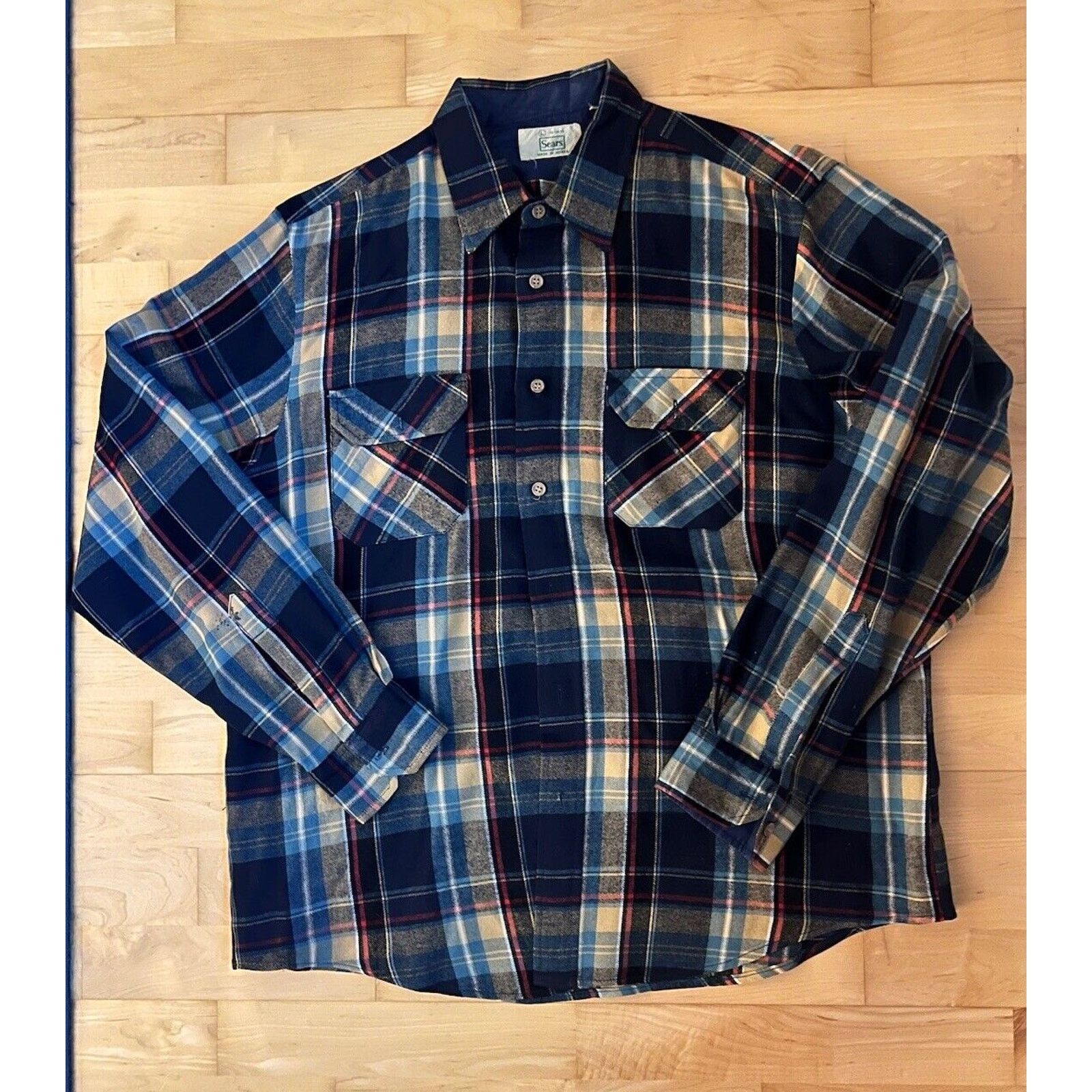 Sears 70s 80s SEARS FLANNEL SHIRT PLAID BUTTON UP Large 16-16.5 Size US L / EU 52-54 / 3 - 1 Thumbnail