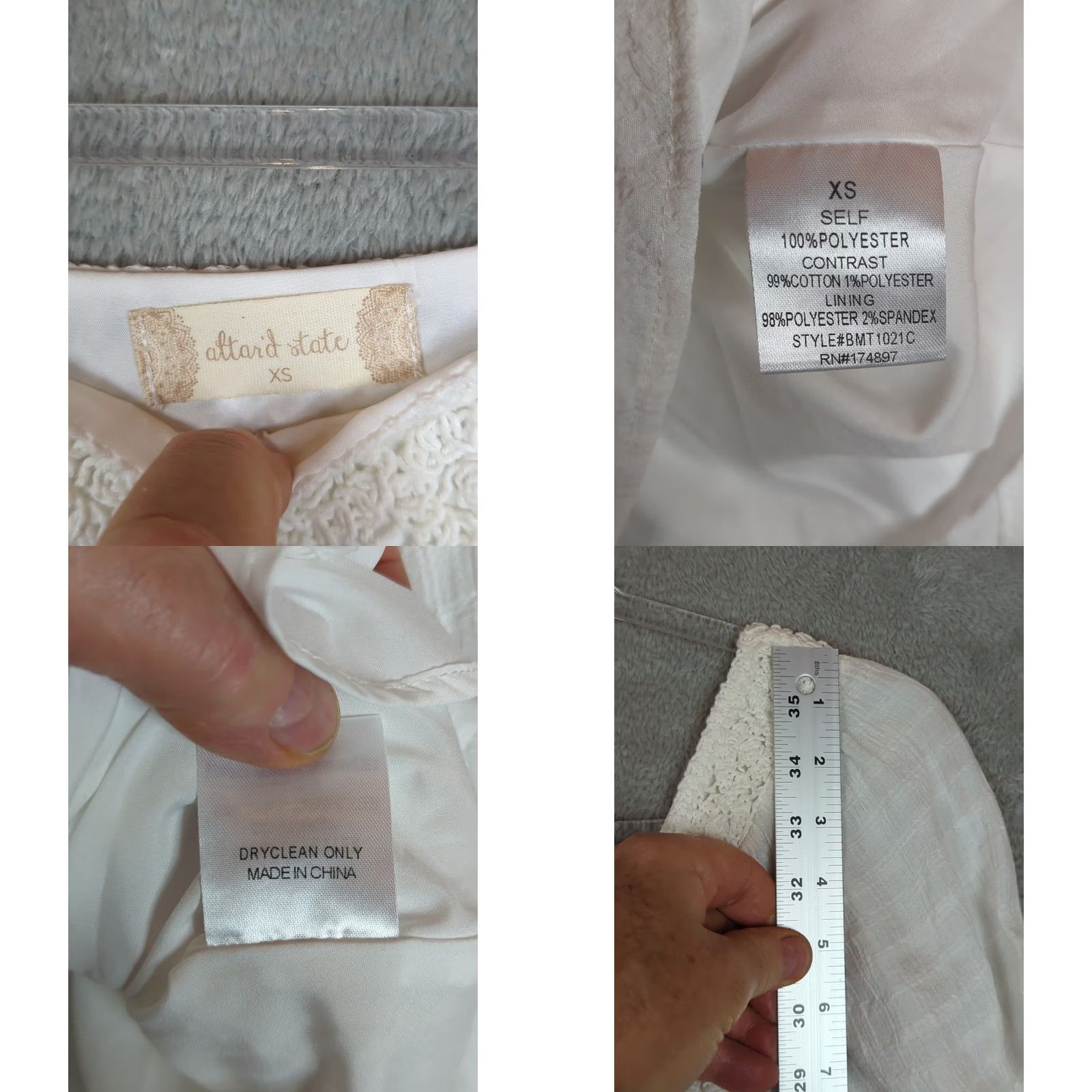 Vintage Altar'd State Blouse Shirt XS White Square Neck Crochet Puff Sleeve Boho Cottagecore Relaxed Women Size XS / US 0-2 / IT 36-38 - 8 Thumbnail