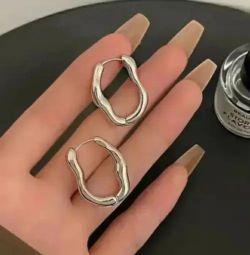 Sterling Silver Irregular Hoop Earring Size ONE SIZE - 2 Thumbnail
