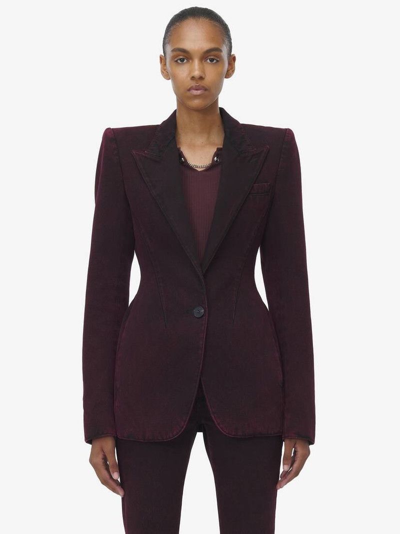 Alexander McQueen o1srvl11e0226 Single Breast Denim Jacket In Bordeaux Size XL / US 12-14 / IT 48-50 - 2 Thumbnail