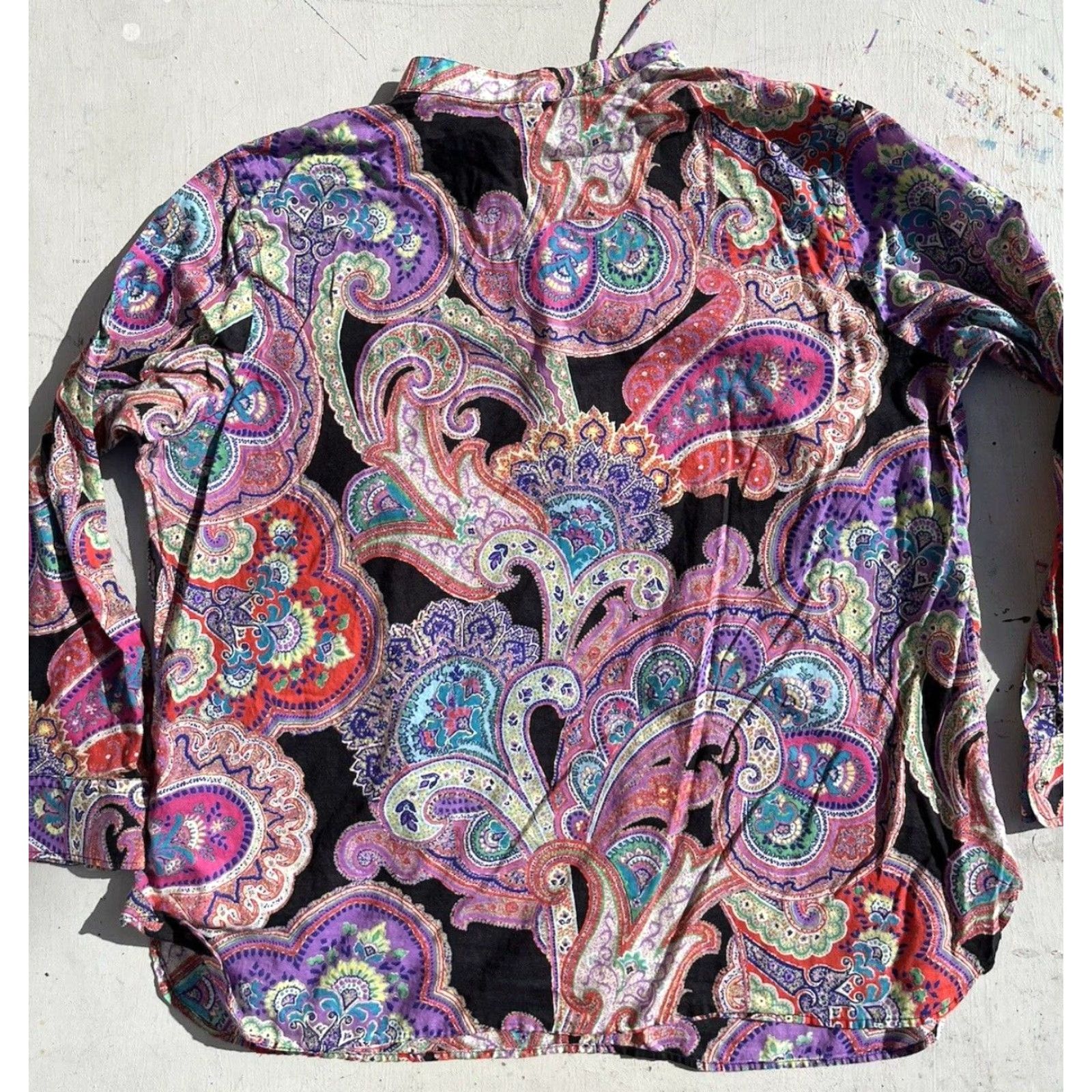 Ralph Lauren Women's Lauren Ralph Lauren Blouse All-Over Multicolor Paisley 2X Mardi Gras Size XXL / US 16-18 / IT 52-54 - 7 Thumbnail
