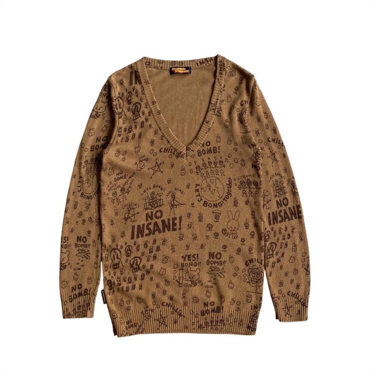 Japanese Brand Hysteric Glamour v neck full printed knit sweater Size L / US 10 / IT 46 - 1 Thumbnail