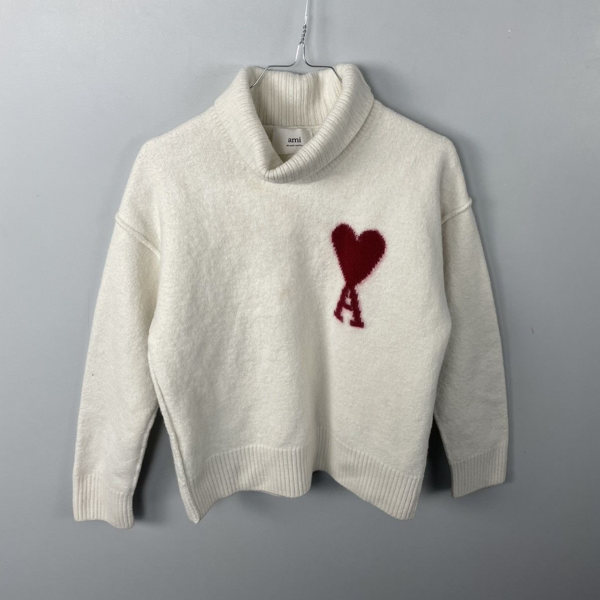 AMI AMI Alexandre Mattiussi Turtleneck Sweater White/Red sz M-L Size M / US 6-8 / IT 42-44 - 3 Thumbnail