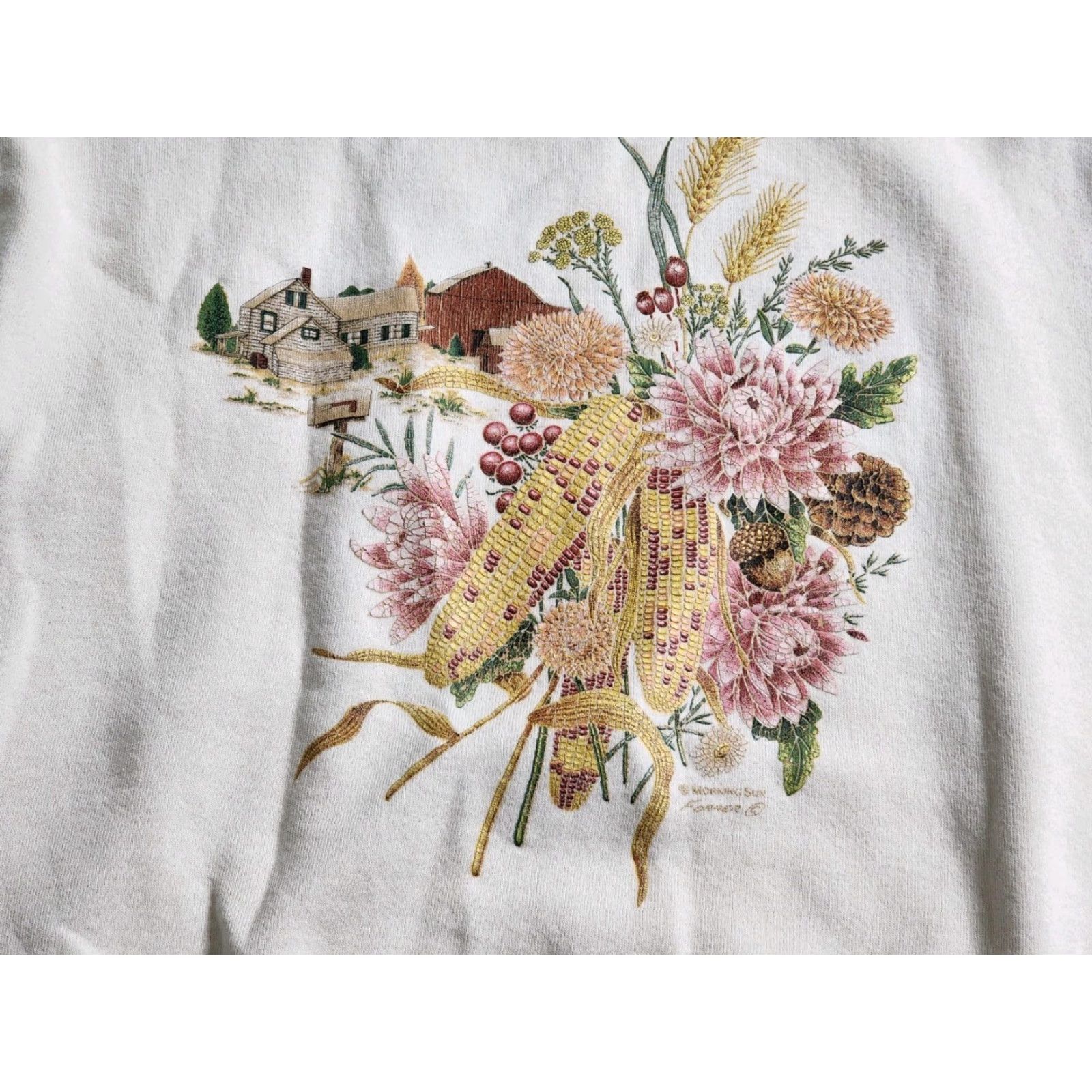 Vintage Vintage Morning Sun Sweatshirt L Women Mock Neck Pullover Floral Cotton Polyester White Fall Spring Summer Winter 90s Theme Size L / US 10 / IT 46 - 4 Thumbnail