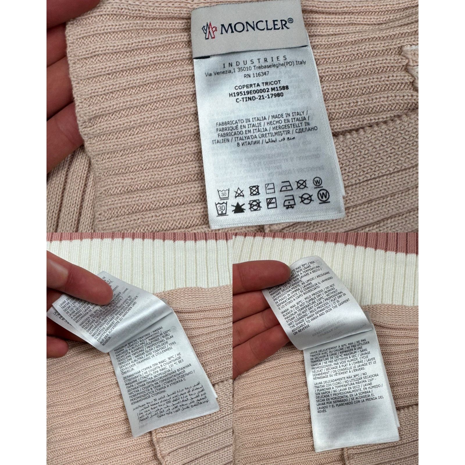 Moncler Moncler Coperta Tricot Women Pink White Cotton Striped Scarf Size ONE SIZE - 3 Thumbnail