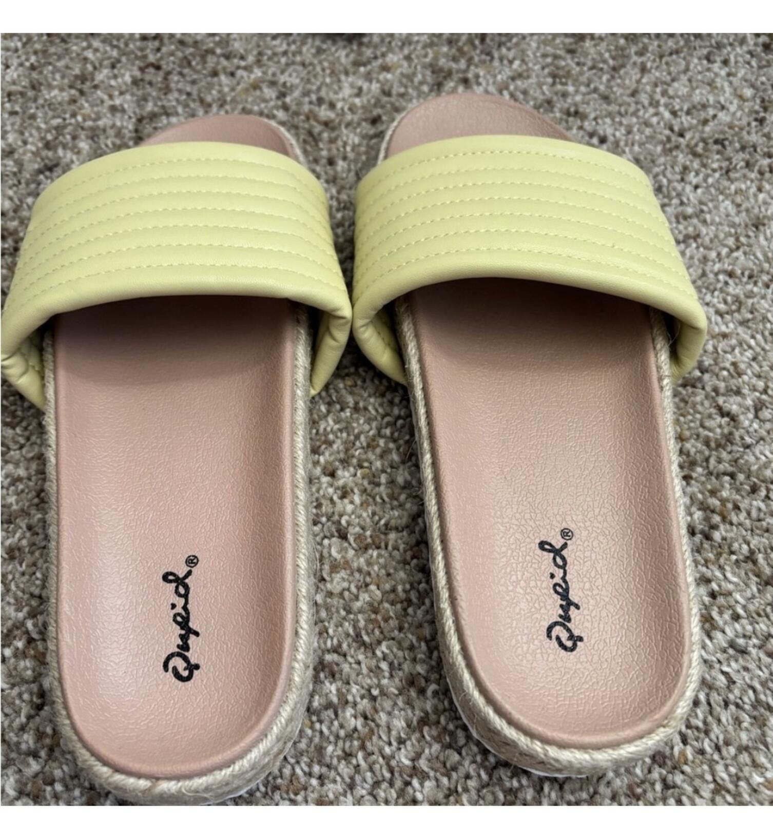 Other ( QUPID) Yellow Quilted Slide Sandals Size US 7.5 / IT 37.5 - 5 Thumbnail