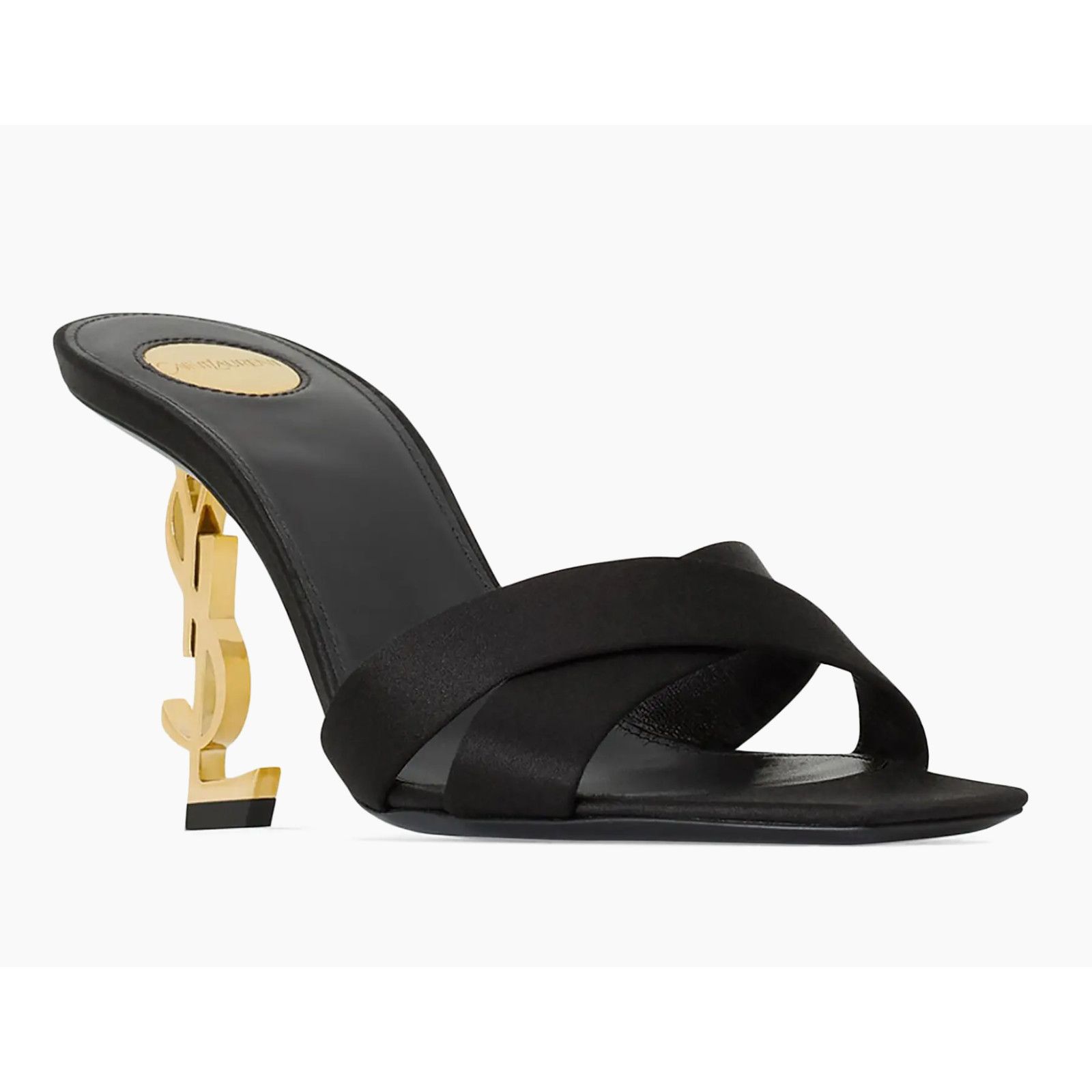 Yves Saint Laurent Saint Laurent Opyum 85 Sandal Black Satin Gold YSL Heel Size US 6.5 / IT 36.5 - 7 Thumbnail