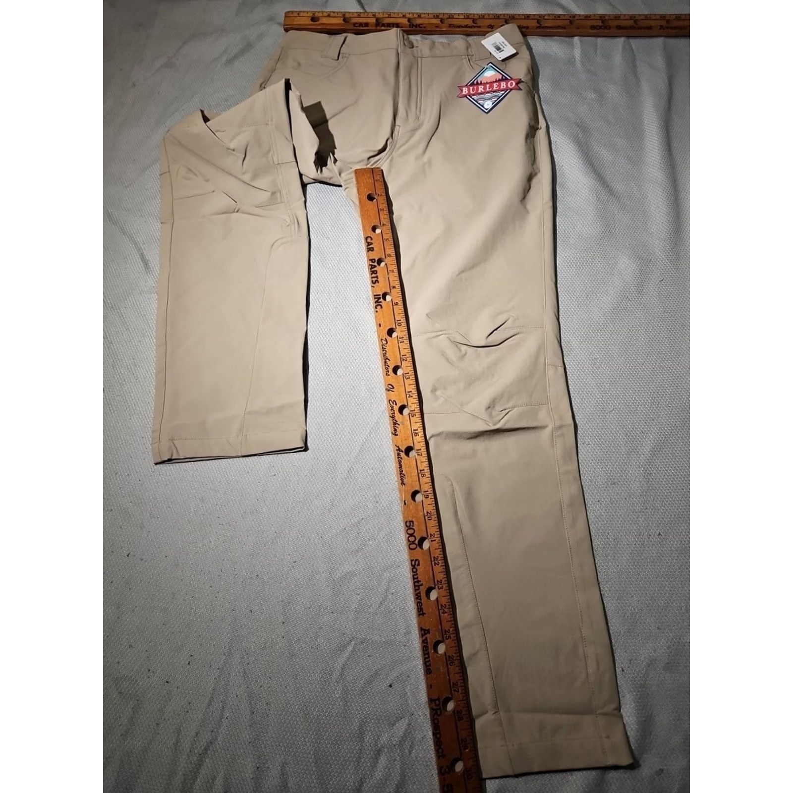 Vintage burlebo Challenger Pants Mens M Beige Chino Knit Polyester Spandex Regular Straight Front Pocket Logo 30in Inseam Vintage No Size US 31 - 7 Thumbnail
