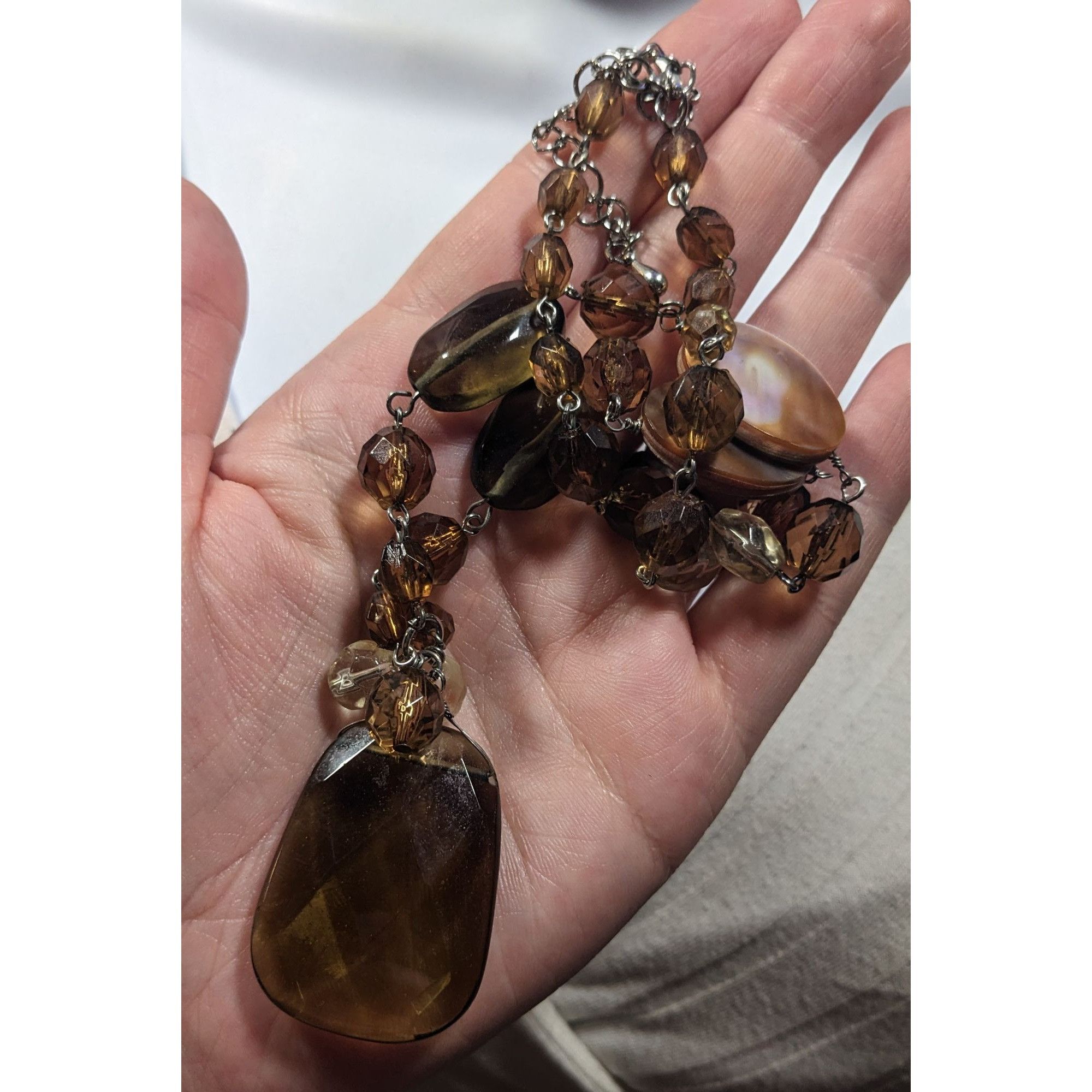 Other Retro Beaded Earth Tone Glass And Shell Necklace Size ONE SIZE - 7 Thumbnail