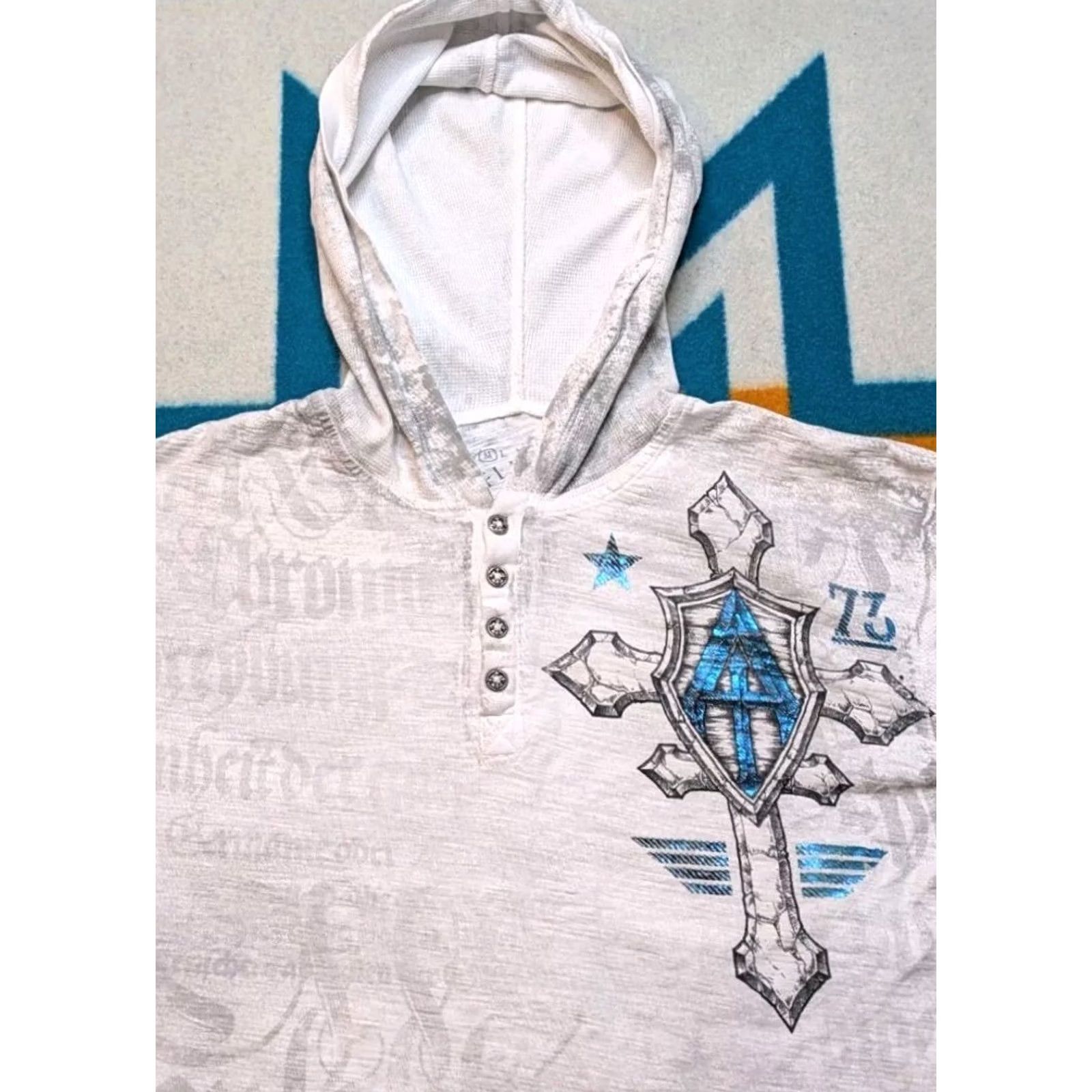Affliction VINTAGE Affliction Hoodie Pullover USA Made Lightweight Wings Cross UFC Y2K Medium Size US M / EU 48-50 / 2 - 4 Thumbnail