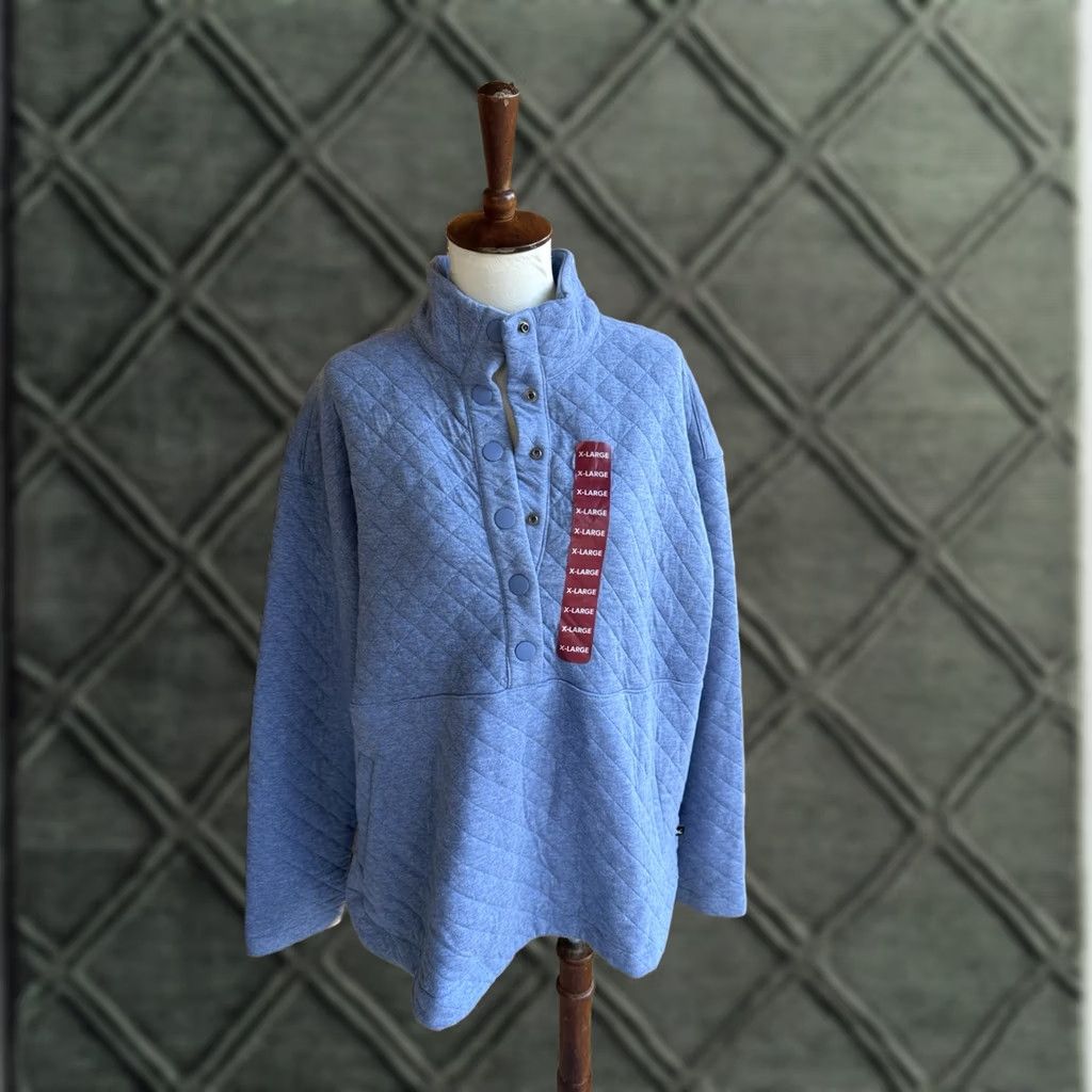 Eddie Bauer Eddie Bauer Quilted Sweater Women XL Blue Long Sleeve Pullover Cotton Blend Mock Neck Mens? Size XL / US 12-14 / IT 48-50 - 1 Thumbnail