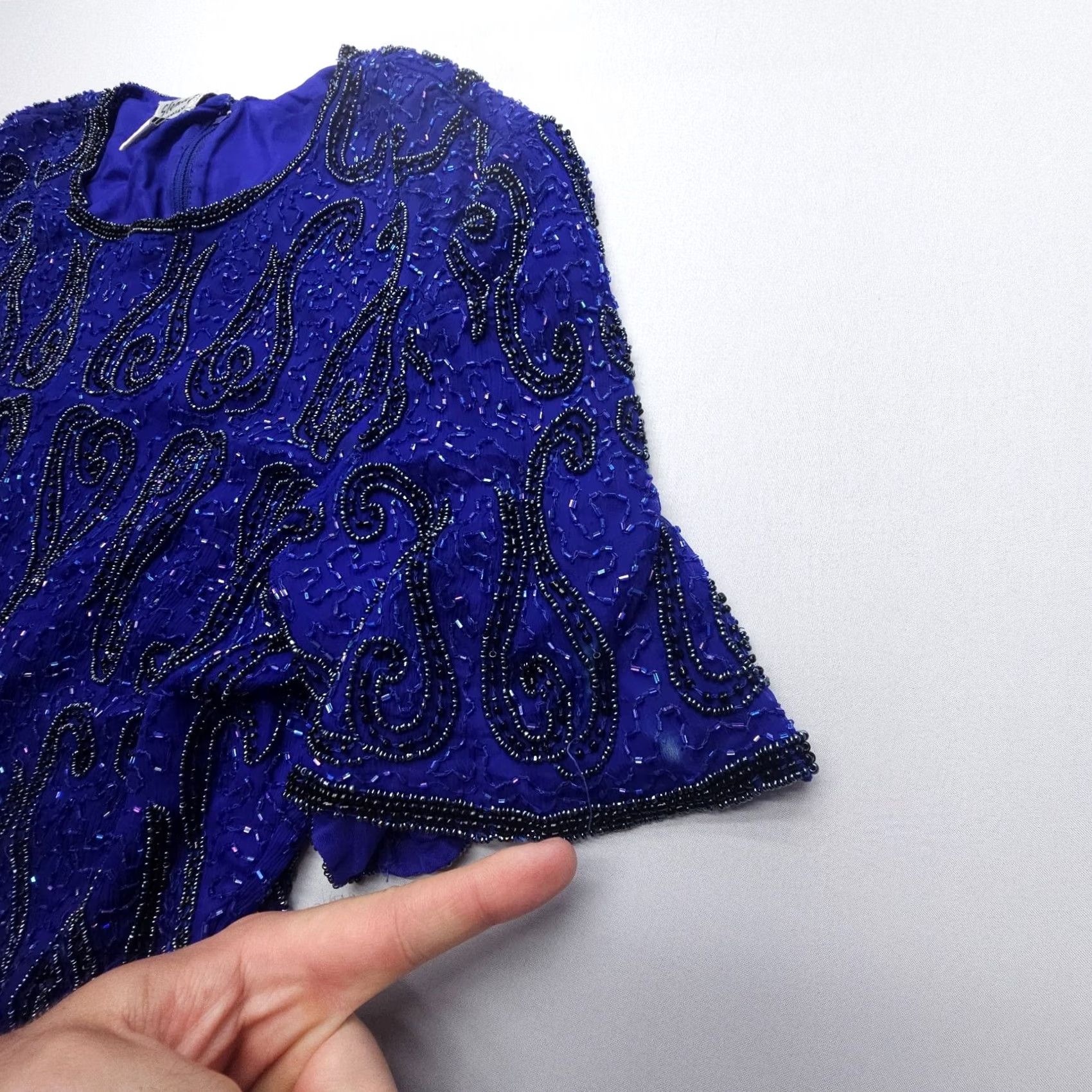 Vintage VINTAGE Stenay Silk Jacket Beaded Lined Paisley 1X Blue Black Short Sleeve Zip Womens Jacket Size XL / US 12-14 / IT 48-50 - 7 Thumbnail