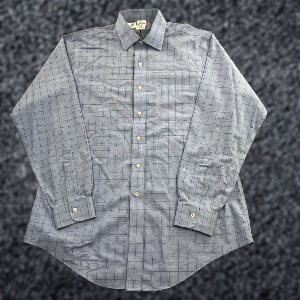 Brooks Brothers Brooks Brothers Dress Shirt Mens 16.5-36 Blue Slim Non-Iron Adult Regular Check Shirt Size 46R - 1 Thumbnail