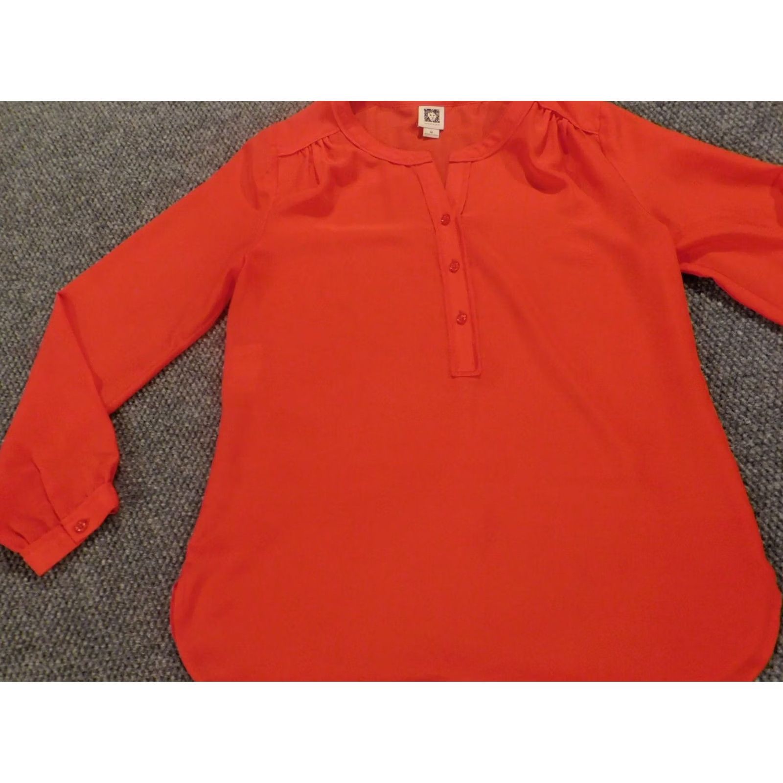 Anne Klein Anne Klein Womens Blouse M Red Crew Neck Pullover Button Short Sleeve Casual Stretch Regular Polyester Down Regular Size Type Blouse Womens Size M / US 6-8 / IT 42-44 - 3 Thumbnail