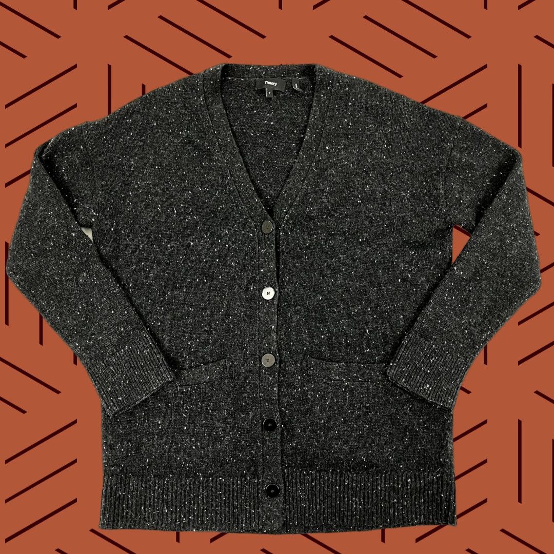 Theory Theory Cardigan Sweater Womens Size P Boxy Gray Wool Cashmere Donegal Coatigan Size ONE SIZE - 1 Thumbnail