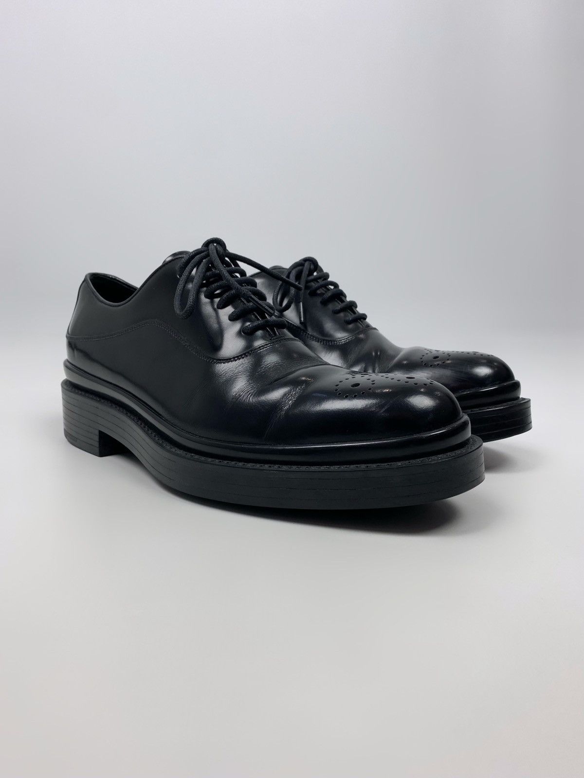 Prada Prada Black Brushed Leather Oxford Shoes Size US 7 / EU 40 - 2 Thumbnail