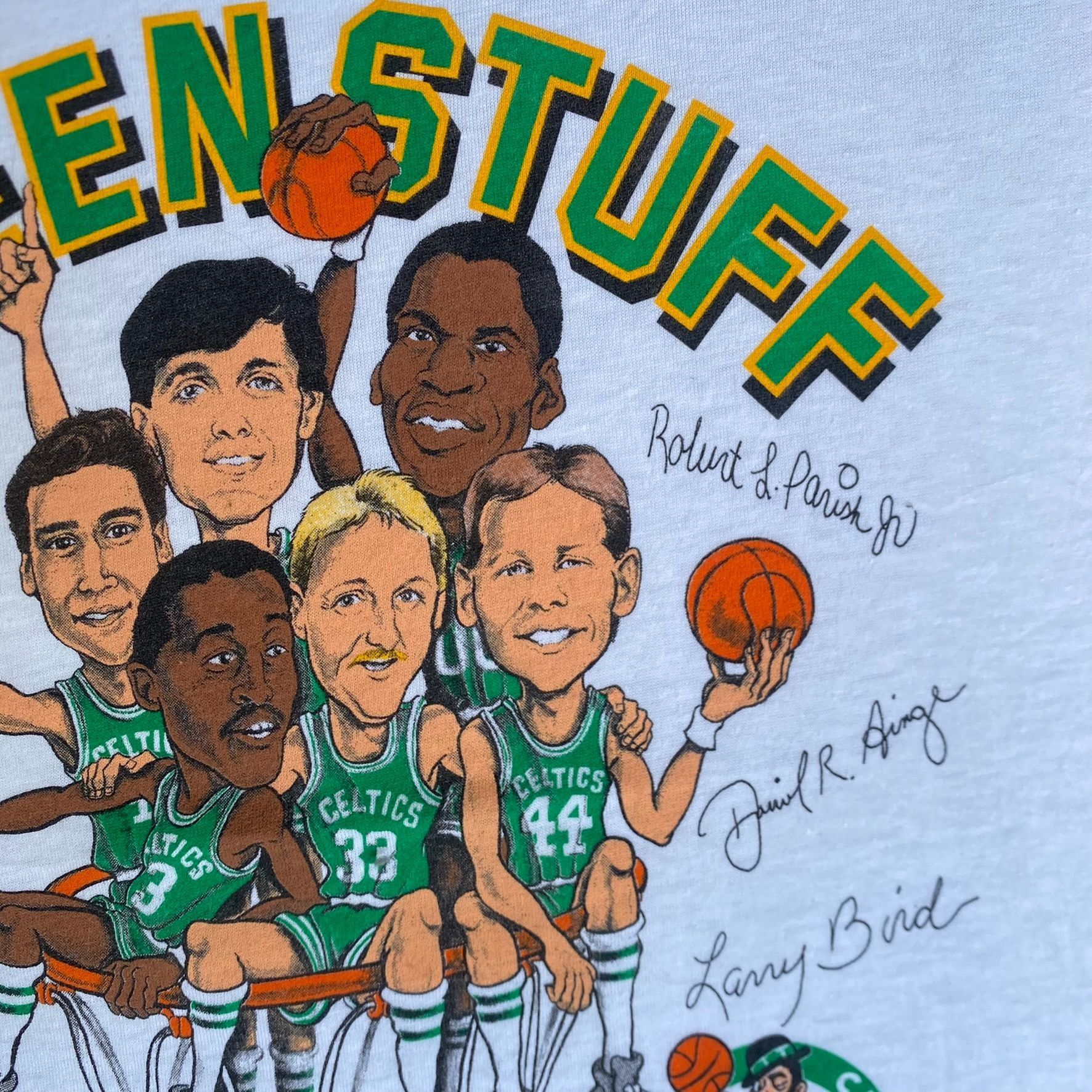 Vintage 80s Boston Celtics Shirt Caricature NBA White Tee