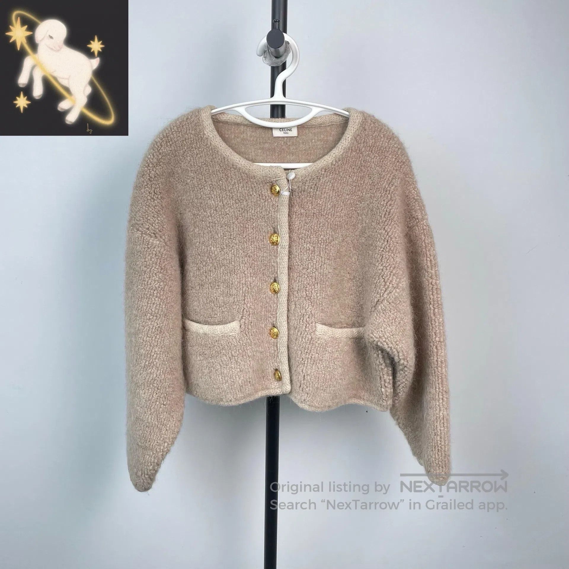 Celine CELINE Oatmeal Color Alpaca Wool Gold Buckle Jacket| Size S / US 4 / IT 40 - 1 Thumbnail