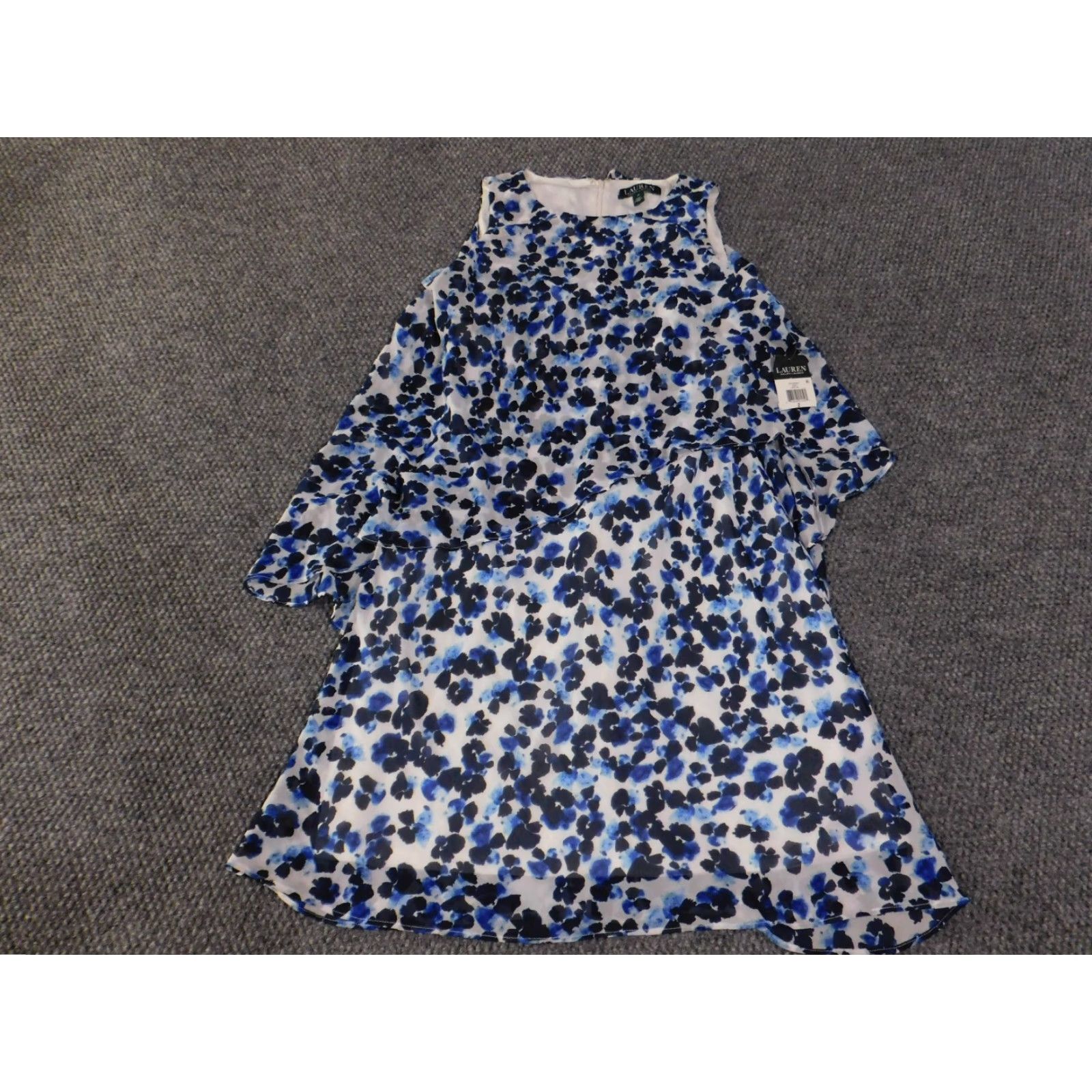 Ralph Lauren Lauren Ralph Lauren Dress Womens 2 Blue Floral Sleeveless A-Line Lined Knee Length Party Cocktail Mini Shift Dress 90s? Size XS / US 0-2 / IT 36-38 - 2 Thumbnail