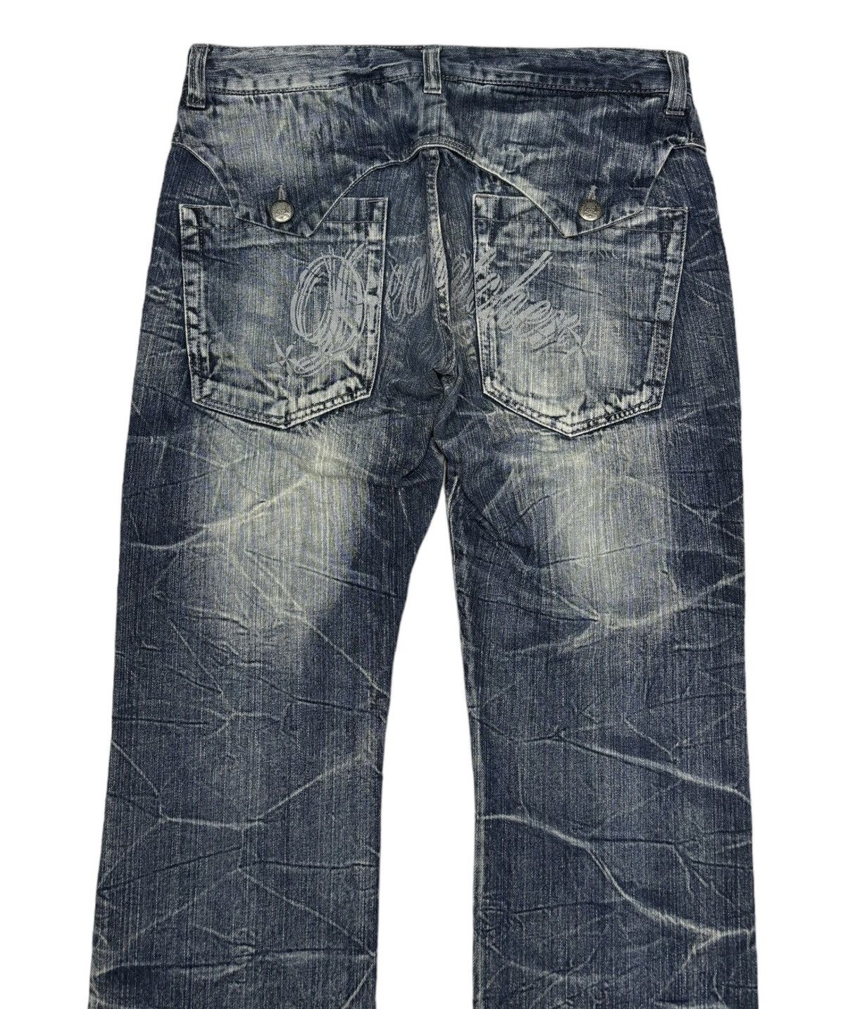 Le Grande Bleu (L.G.B.) 🔥SKULL BONES SPIDERWEB DENIM JEANS DOUBLE FOCUS Size US 35 - 8 Thumbnail