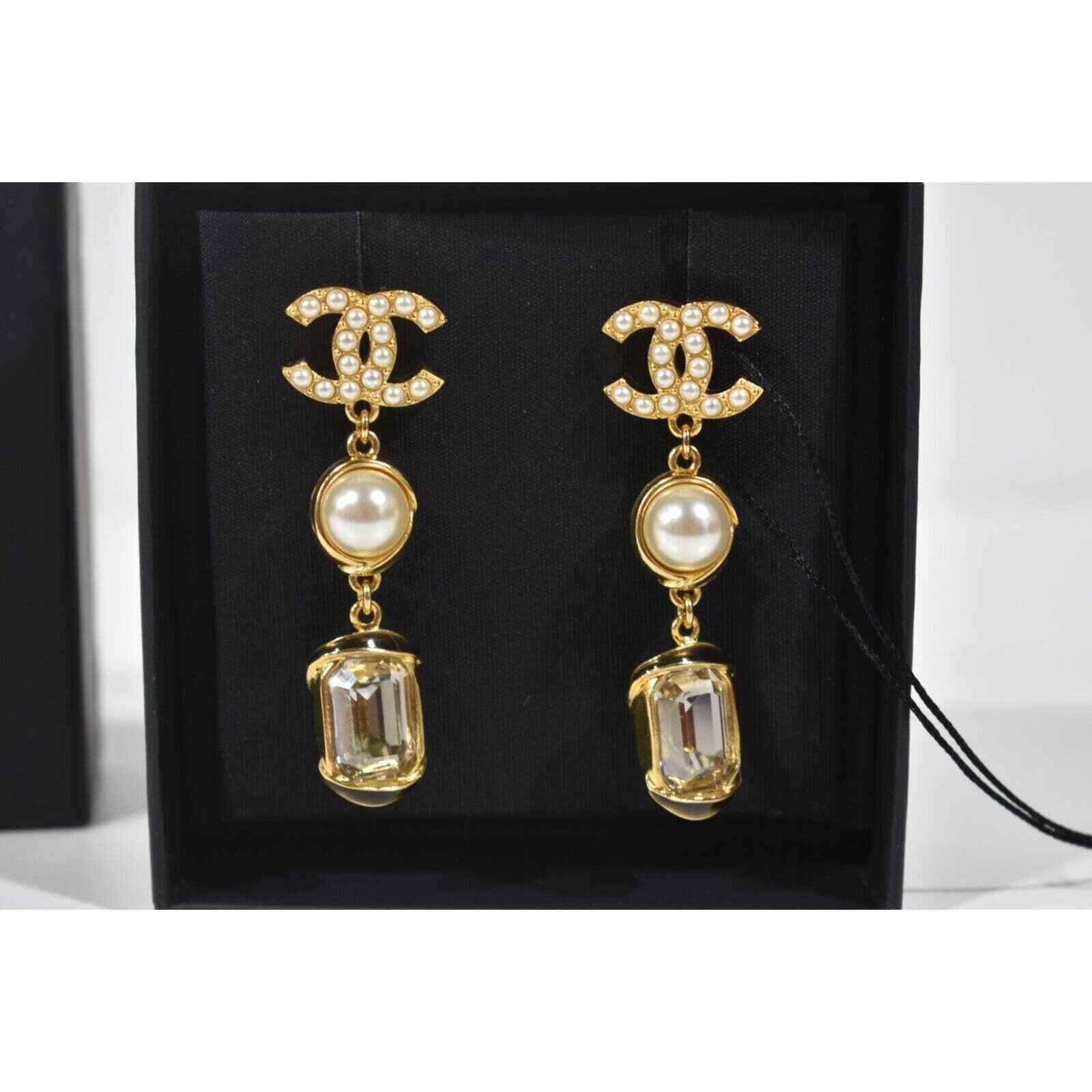 Chanel Chanel Pearl White Crystal Dangle Drop Statement Earrings Size ONE SIZE - 4 Thumbnail
