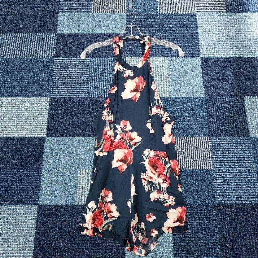 Forever 21 FOREVER 21 Romper Womens S Blue Floral Halter Open Back One-Piece Sleeveless Casual NEW Size 28" / US 6 / IT 42 - 1 Thumbnail
