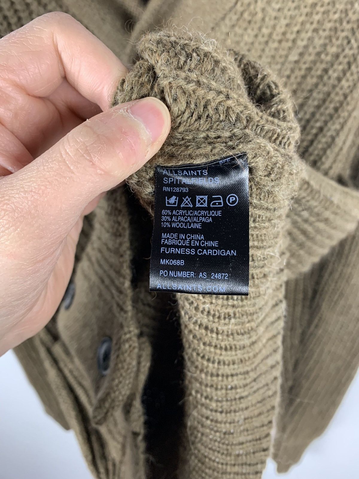 Allsaints Spitalfields Furness Cardigan Men’s Size M Olive