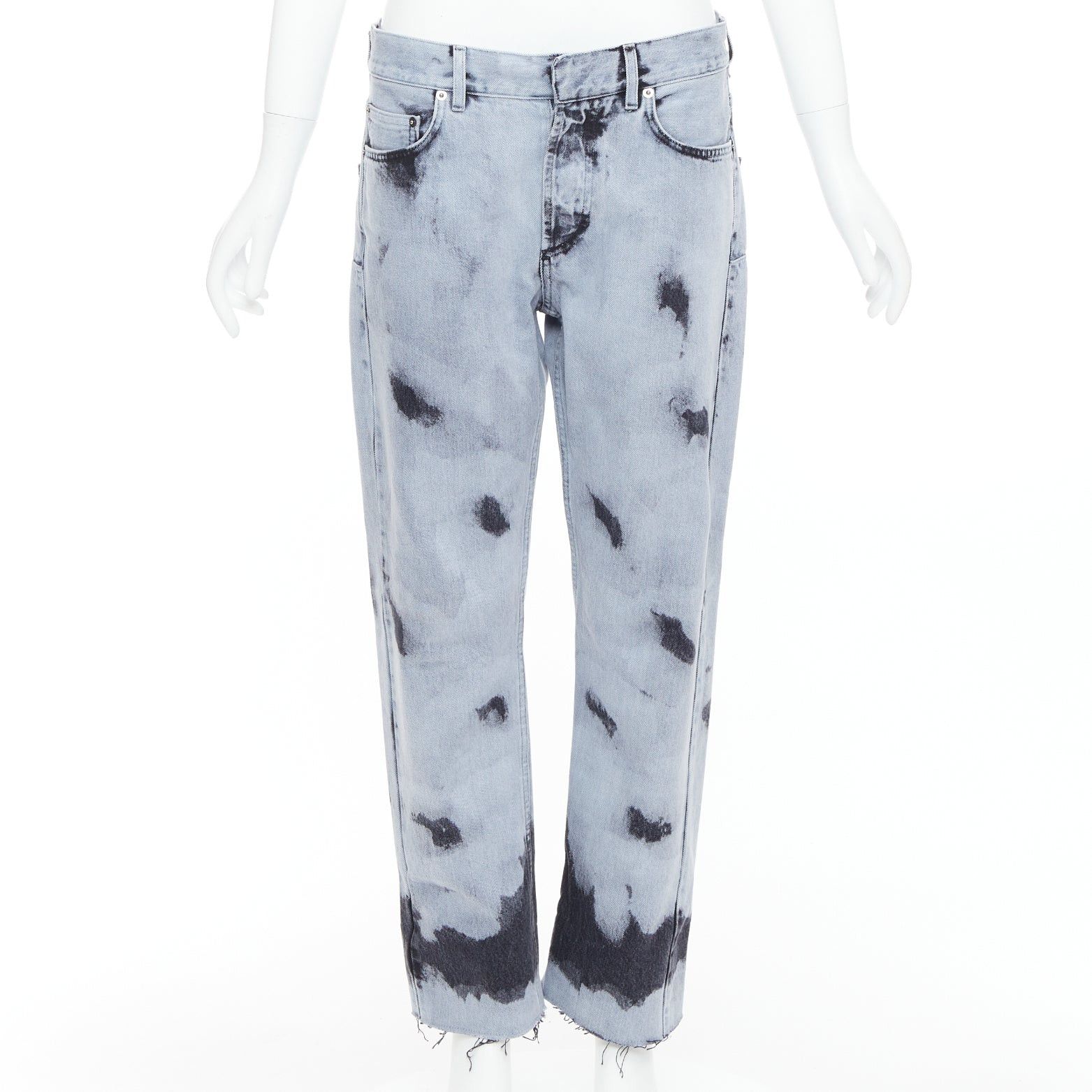 Dior CHRISTIAN DIOR 01 light blue black paint effect washed denim cropped jeans FR36 S Size 27" / US 4 / IT 40 - 1 Thumbnail