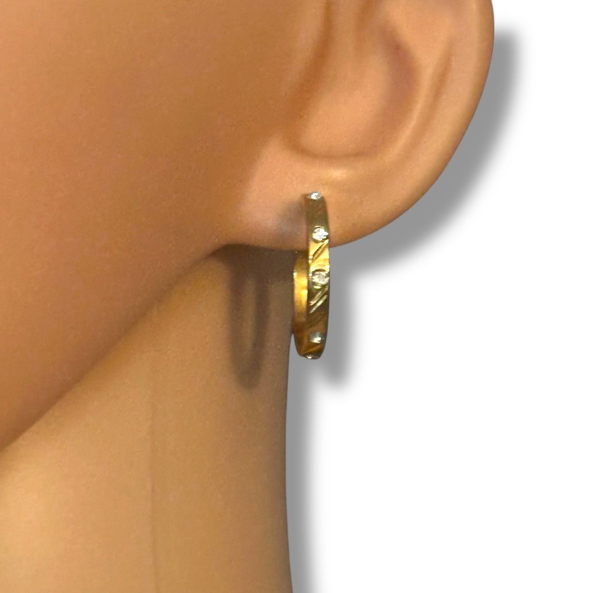 Vintage Vintage gold tone diamond cut CZ hoop earrings Size ONE SIZE - 3 Thumbnail