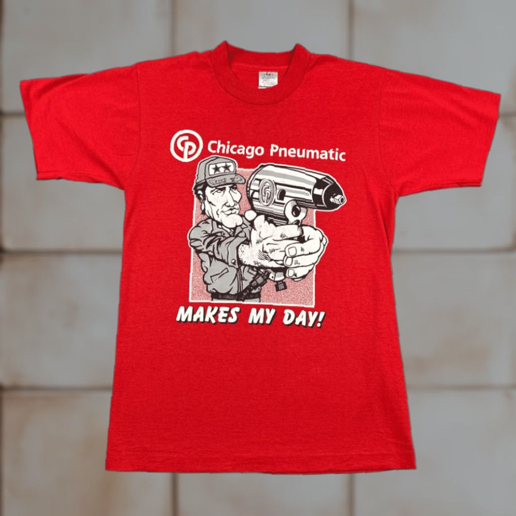 Vintage VINTAGE Dirty Harry Shirt Adult SMALL Red 70s Parody Chicago Pneumatic Eastwood Shirt Mens Red 70s Dirty Harry Parody Size US S / EU 44-46 / 1 - 1 Thumbnail