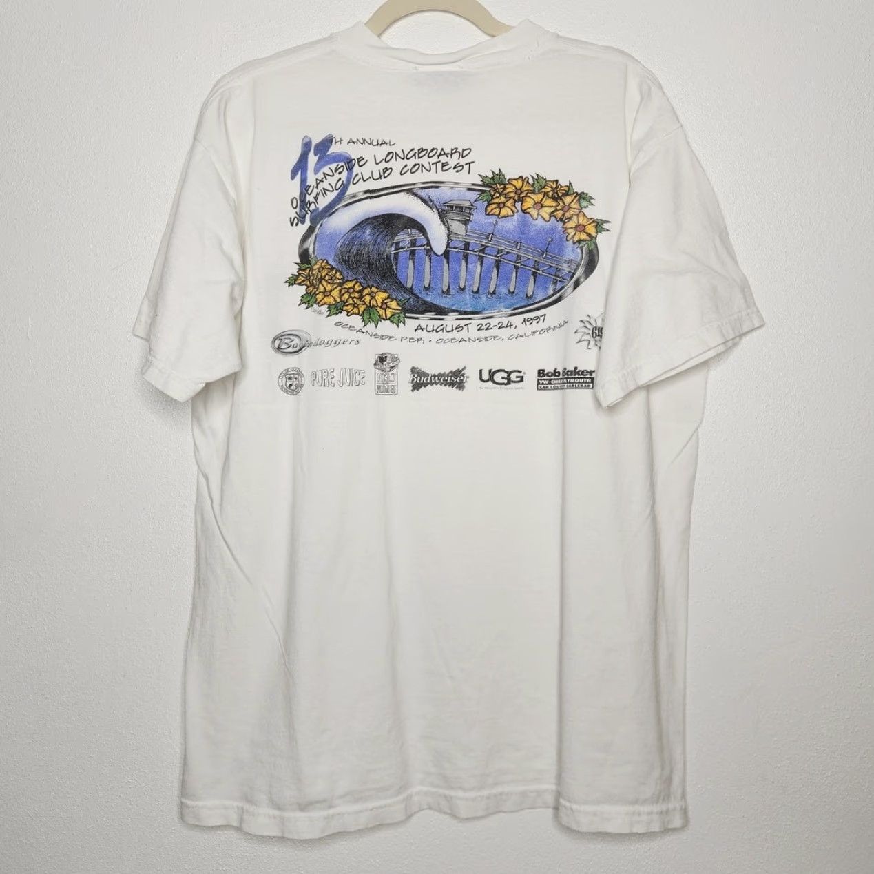 Doublet VINTAGE Oceanside Long Board Contest Surf California Double Sided XL Shirt Unisex Adults White 90s 00s coastal surf art nature double sided AOP boom Size US XL / EU 56 / 4 - 8 Thumbnail