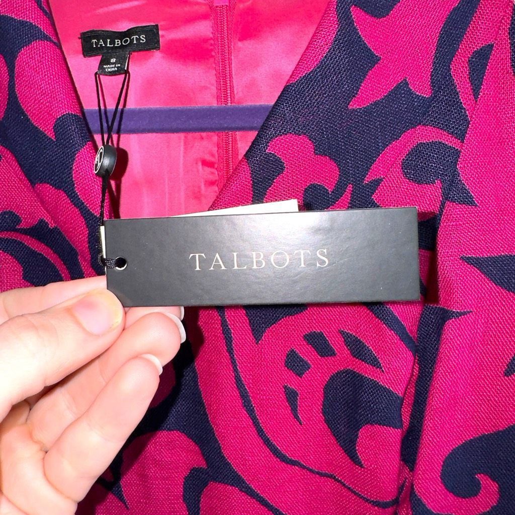 Other NWT Talbots 100% Linen Pink & Navy Cap Sleeve Dress Sz 8 Size M / US 6-8 / IT 42-44 - 3 Thumbnail