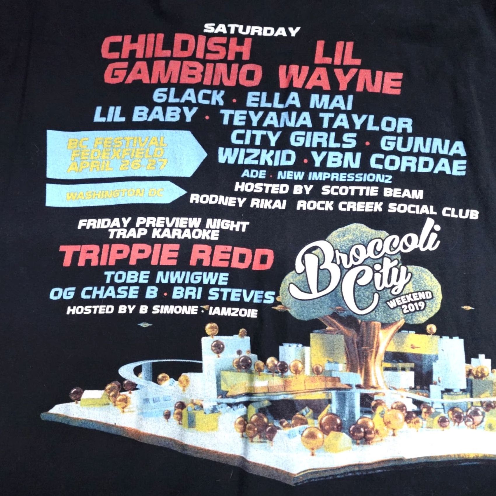 Vintage Broccoli City Shirt XL Black Childish Gambino Lil Wayne Trippie Redd Mens T-Shirt Short Sleeve Crew Neck Jersey Cotton Blend regular Flaw Free 2001? Size US XL / EU 56 / 4 - 2 Thumbnail