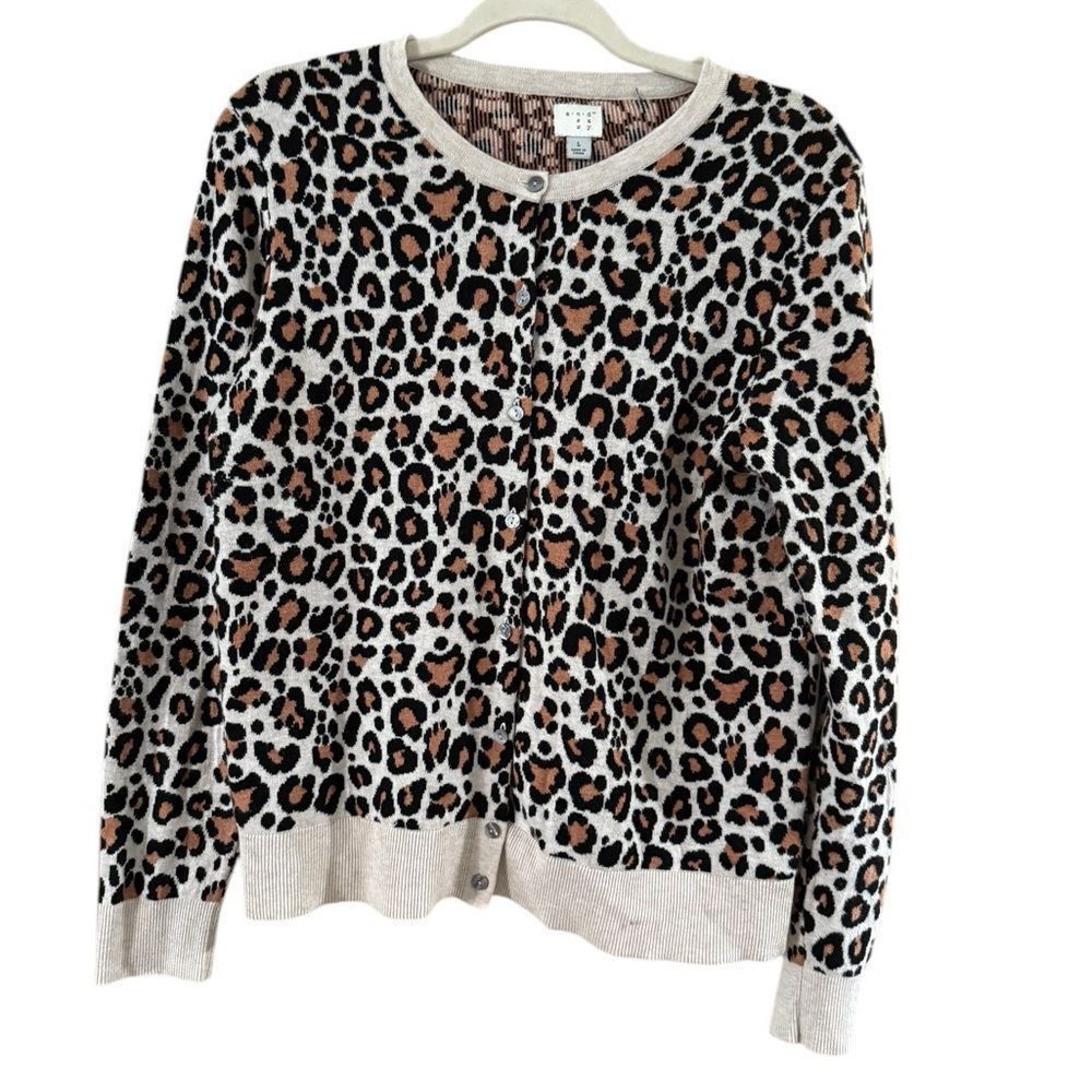 Other a new day Brown and Cream Cardigan Sweater with Animal Print Size L / US 10 / IT 46 - 2 Thumbnail
