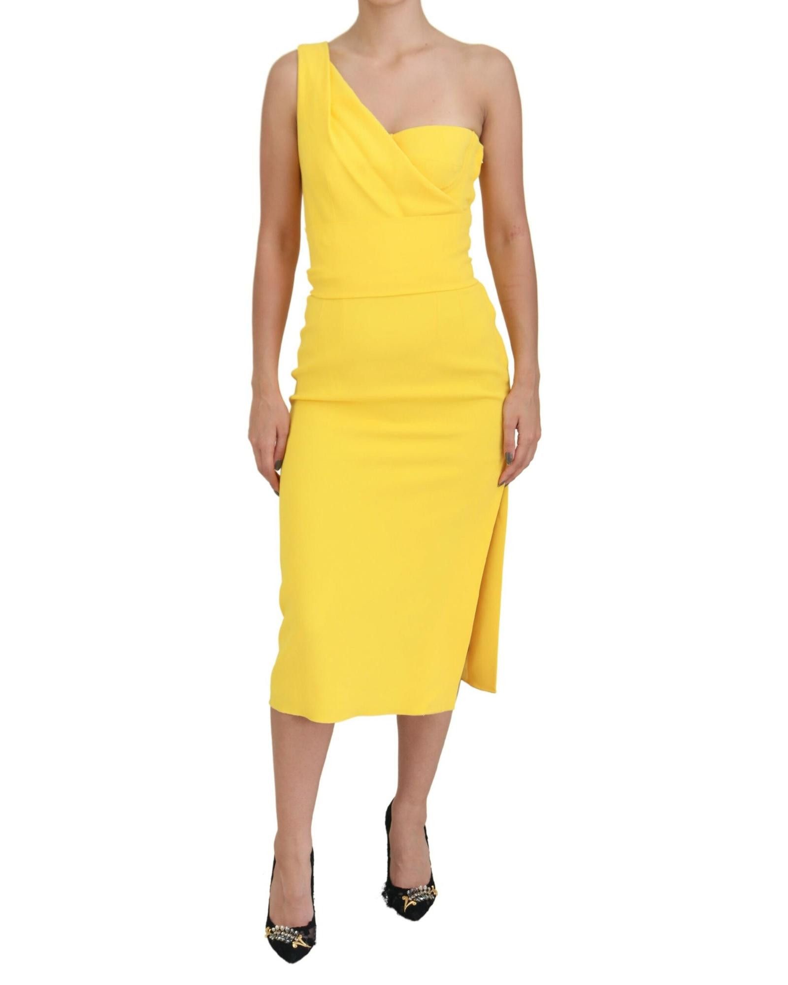 image of Dolce Gabbana Gorgeous One Shoulder Side Slit Midi Dress in Yellow, Women's (Size XS)