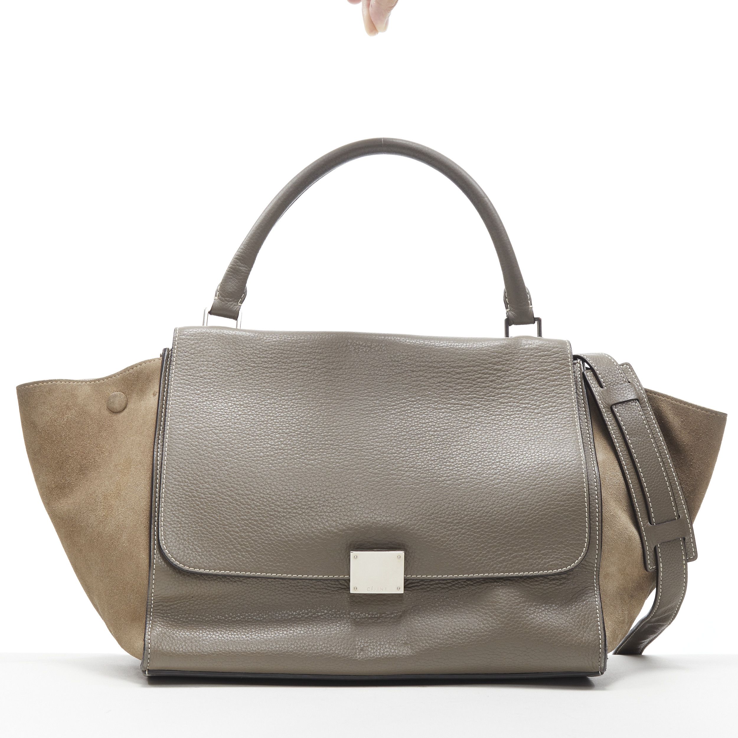 Celine OLD CELINE Trapeze grey leather suede flap top handle flap satchel shoulder bag Size ONE SIZE - 1 Thumbnail