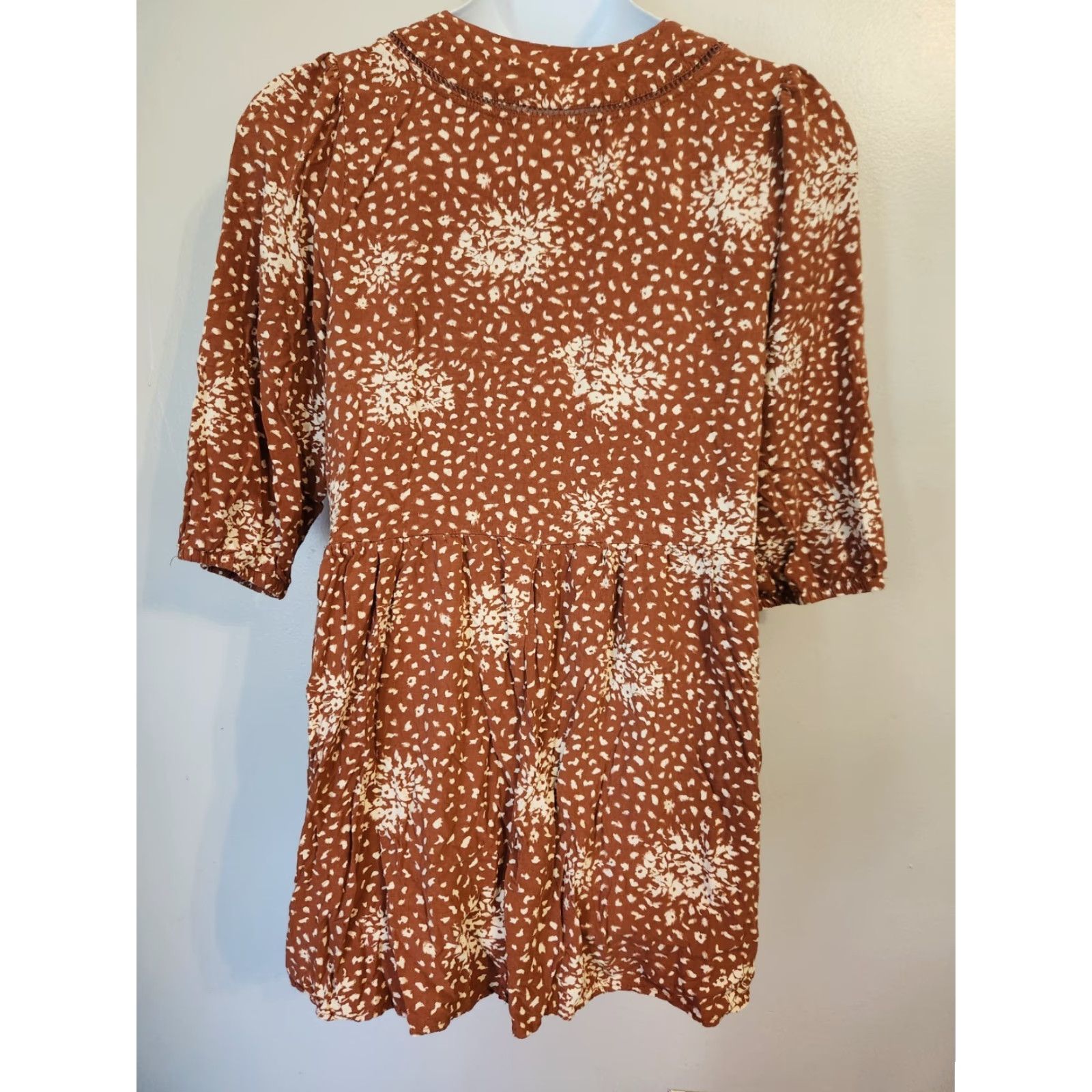 Vintage Knox Rose Dress White Floral Square Neck Short Sleeve Bohemian Shift Mini XL Women Size XL / US 12-14 / IT 48-50 - 5 Thumbnail