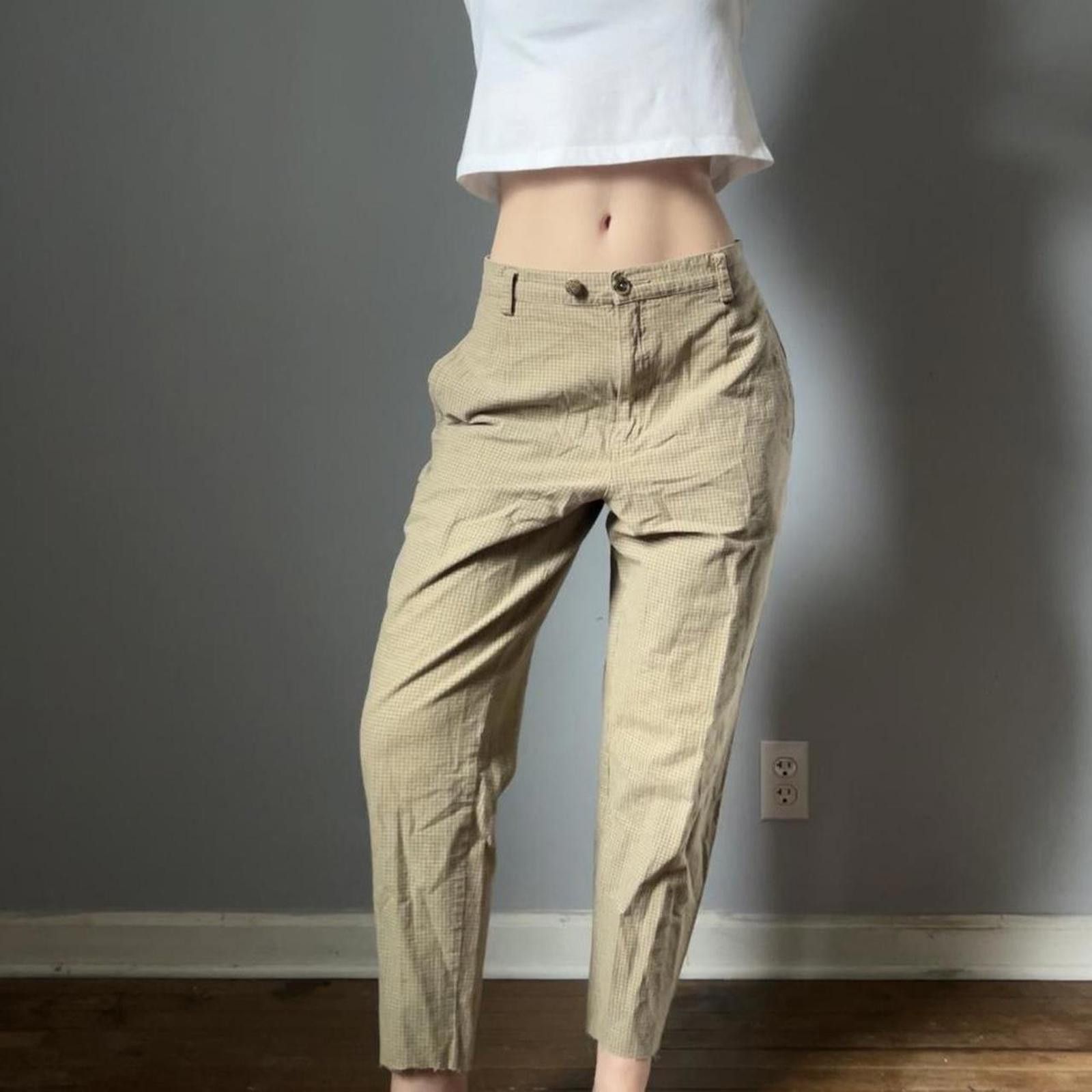 Other Tan and white checkered high waisted trousers Size 34" / US 12 / IT 48 - 1 Thumbnail