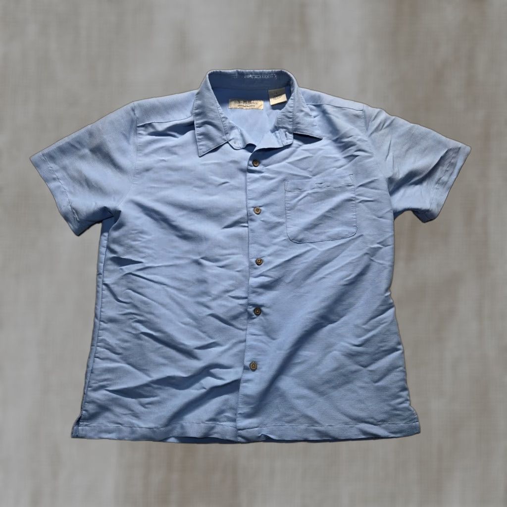 Vintage Island Republic Shirt Solid Blue Rayon Button Up Short Sleeve Casual Men's Large Size US L / EU 52-54 / 3 - 1 Thumbnail