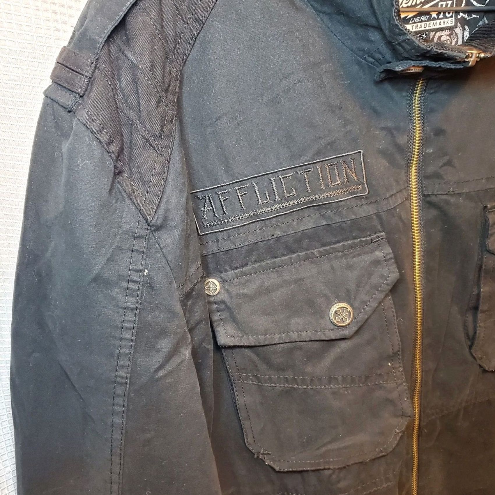 Affliction VINTAGE Affliction Jacket 2XL Black Embroidered Premium Enemy Line 90s Y2K Full Zip Biker Streetwear Casual Mens Size US XXL / EU 58 / 5 - 7 Thumbnail